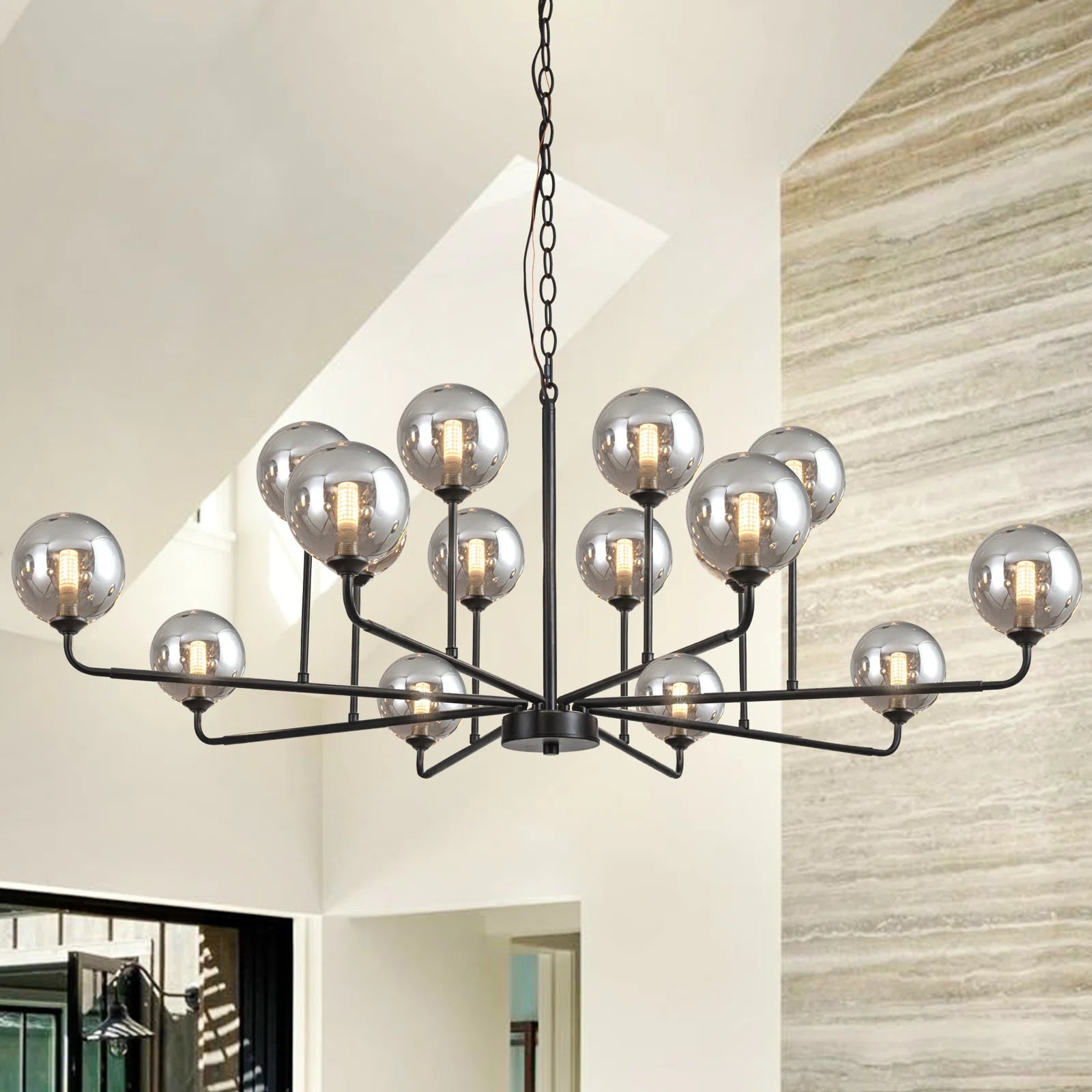 Modern Celta Smoked Glass Sputnik Chandelier - Mid Century Lighting Fixture for Dining Room, Living Room & Bedroom | Elegant Ceiling Light for Home Decor