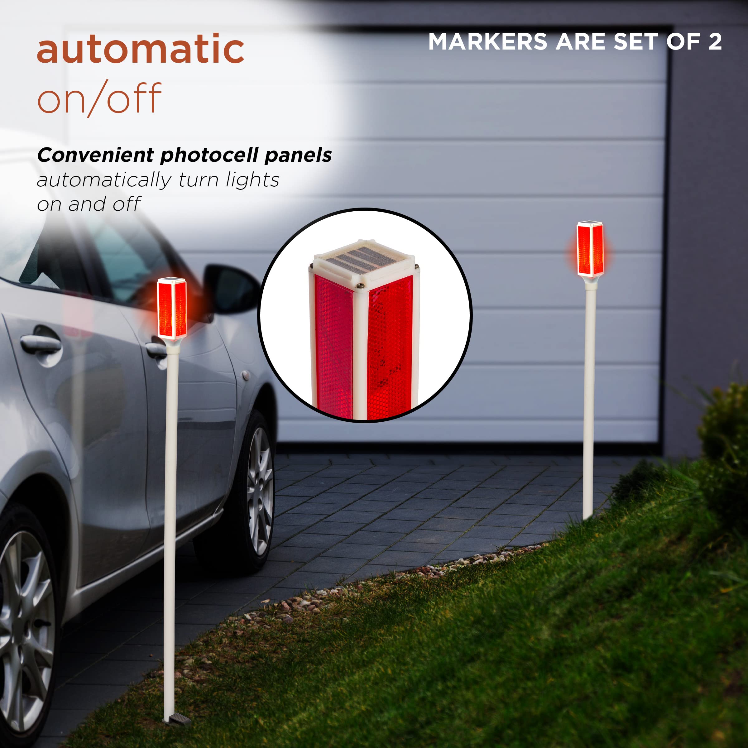 Alpine Corporation 43-Inch Solar-Powered LED Driveway Markers with Red Lights - Set of 2 for Enhanced Nighttime Visibility & Safety in Driveways, Walkways, and Gardens