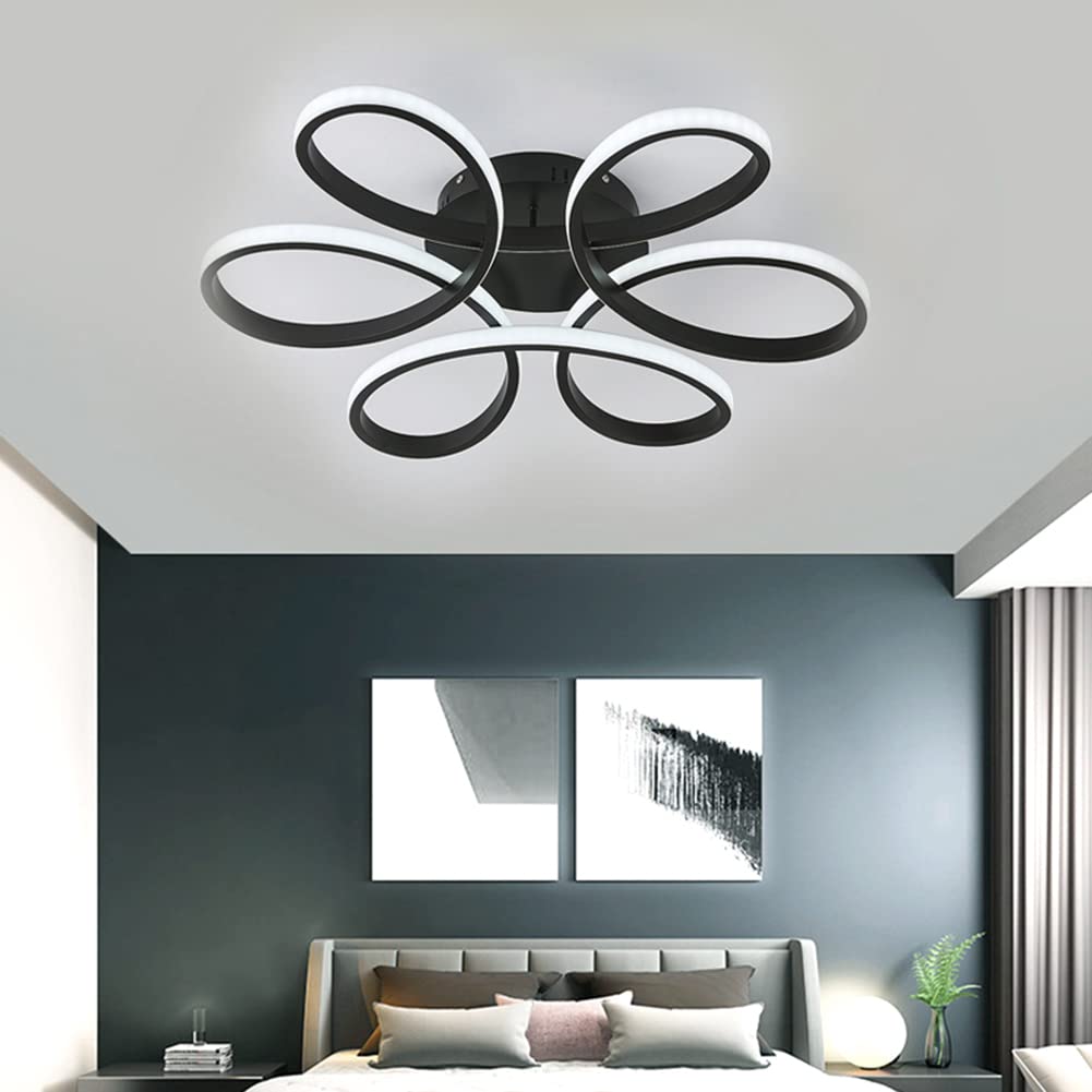 XEMQENER 74W LED Ceiling Light Fixture - Modern Flush Mount Chandelier with Elegant Flower Design, Acrylic Material, 6000K Cool White Light, Black - Perfect for Living Room, Bedroom, Dining Room Lighting | Energy-Efficient Home & Office Decoration