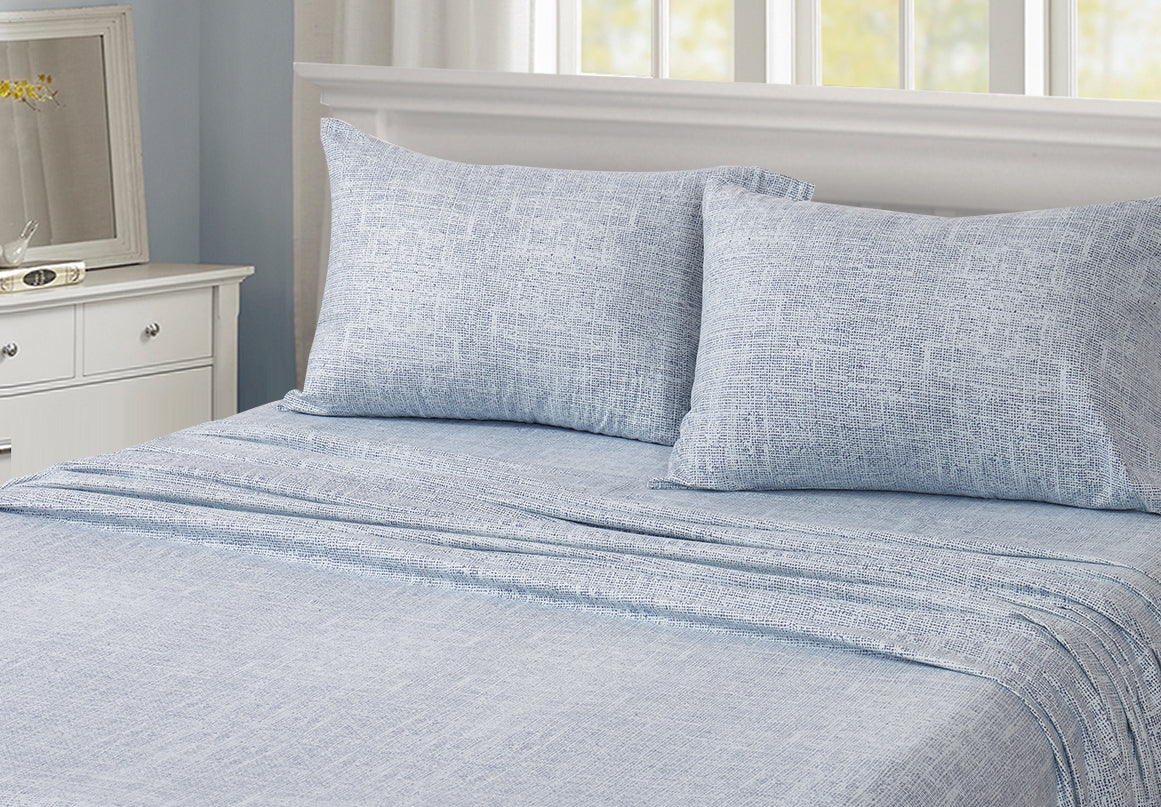 Soft Flannel Printed Light Blue Sheet Set - Queen Size, 4-Piece Bedding for Cozy Winter Nights - Perfect for Cold Weather & Home Comfort