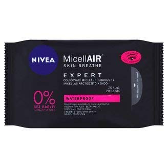 Nivea MicellAir Expert Waterproof Makeup Remover Wipes for Face & Eyes – Sensitive Skin, 20 Count – Gentle Cleansing for Daily Makeup Removal & Travel