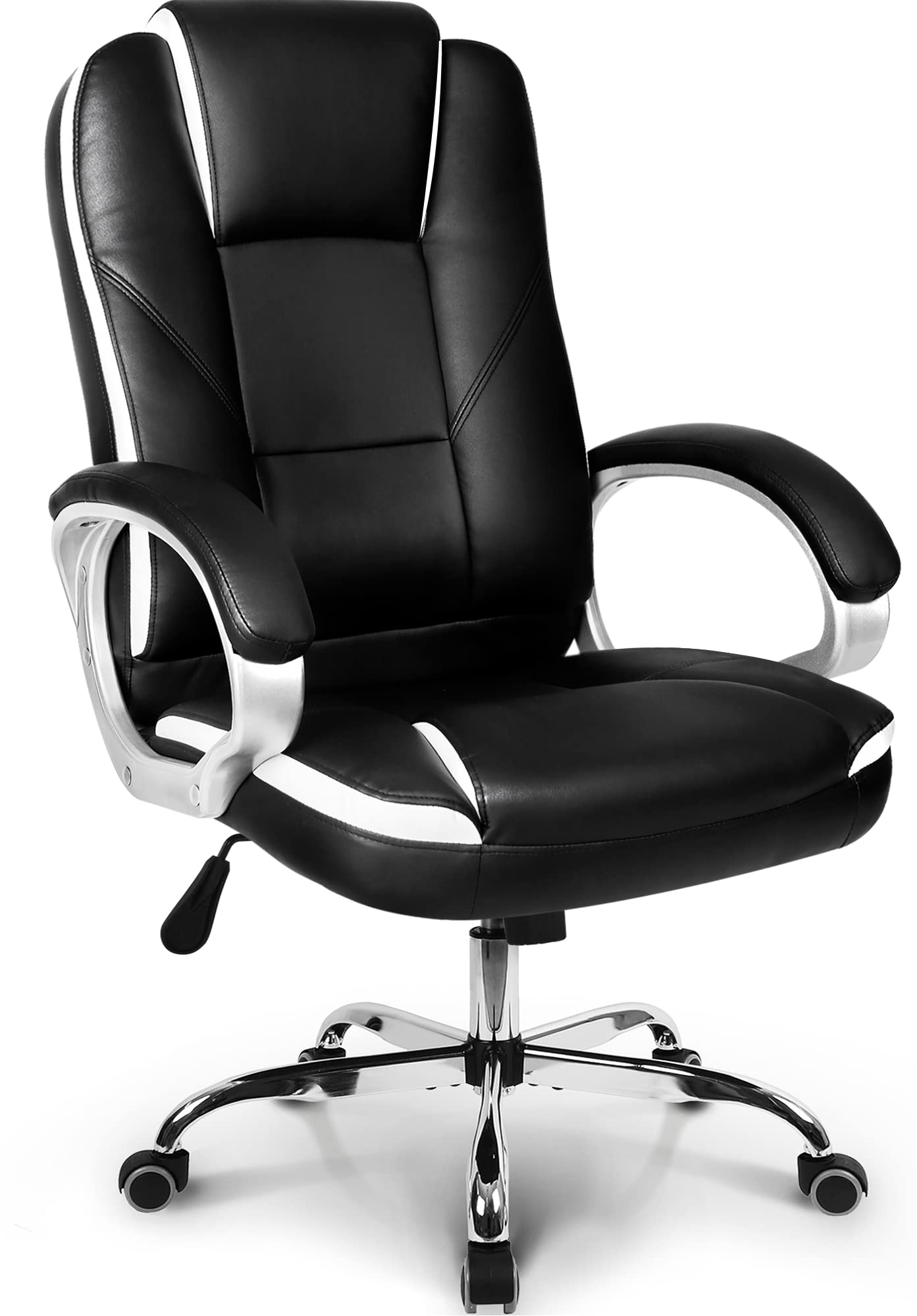Ergonomic Office Chair - High Back Computer Desk Chair with Lumbar Support, Adjustable Swivel & Wheels, Black Leather Gaming Chair for Home & Executive Use - Perfect for Long Work Hours, Gaming Sessions & Home Office Setup