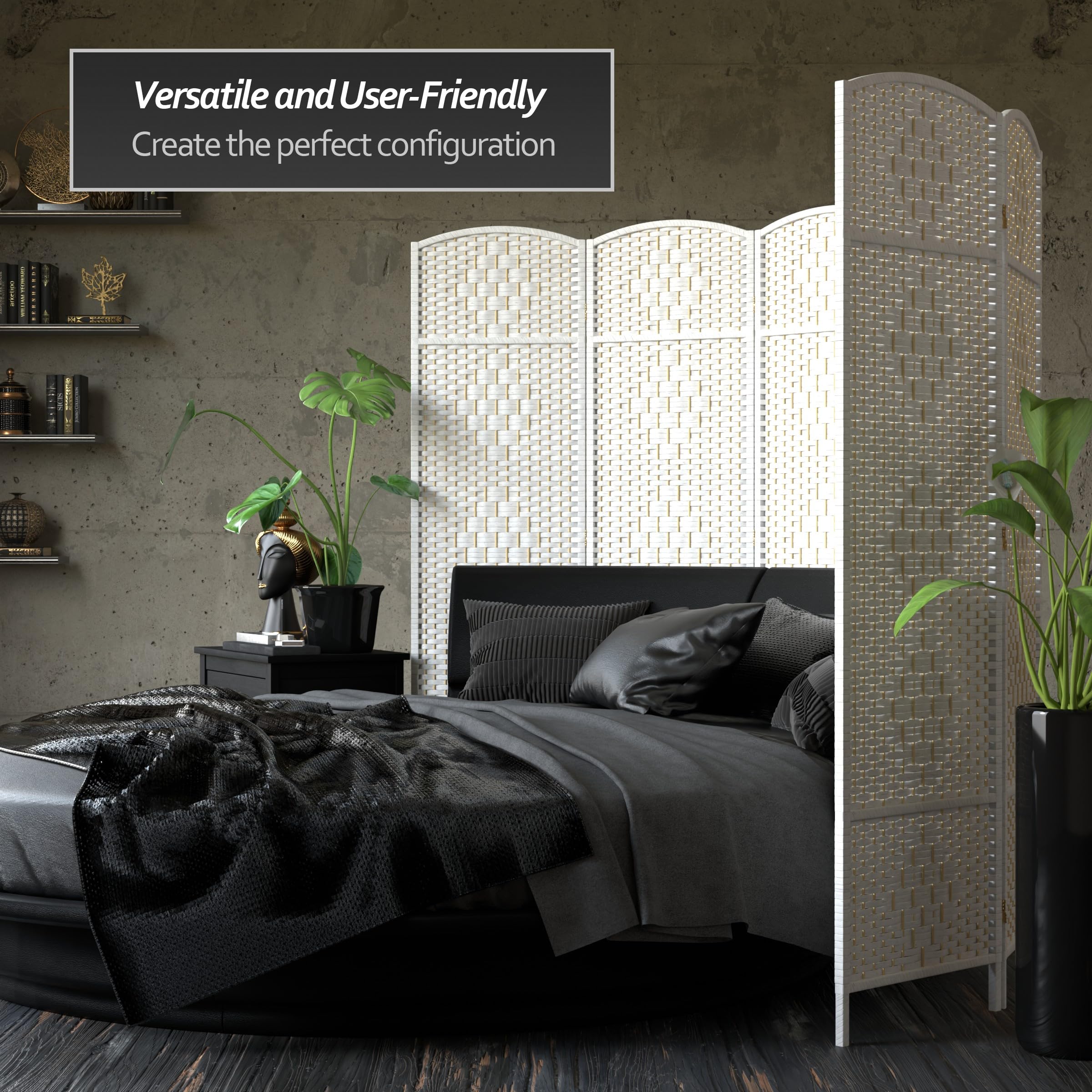 6 ft. Tall Diamond Weave Fiber White 3-Panel Room Divider - Red Lantern Design for Home Decor, Office Partition & Event Space Separator