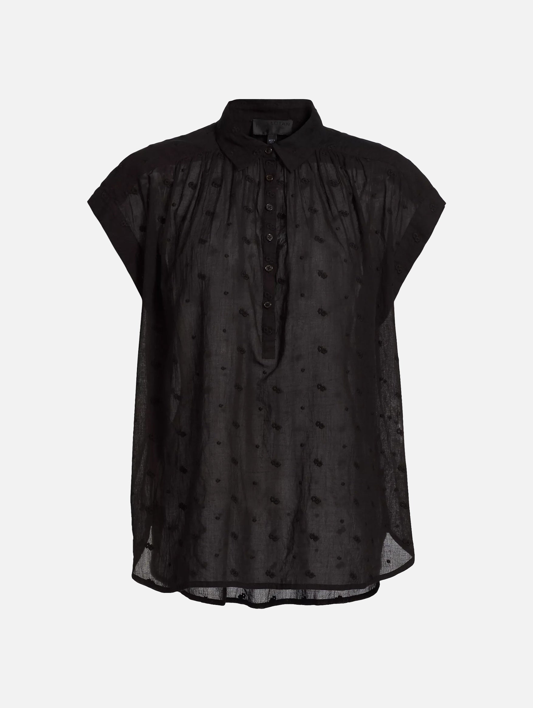 Normandy Embroidered Cotton Blouse for Women - Elegant Black Button Down Shirt for Office, Date Night & Casual Wear