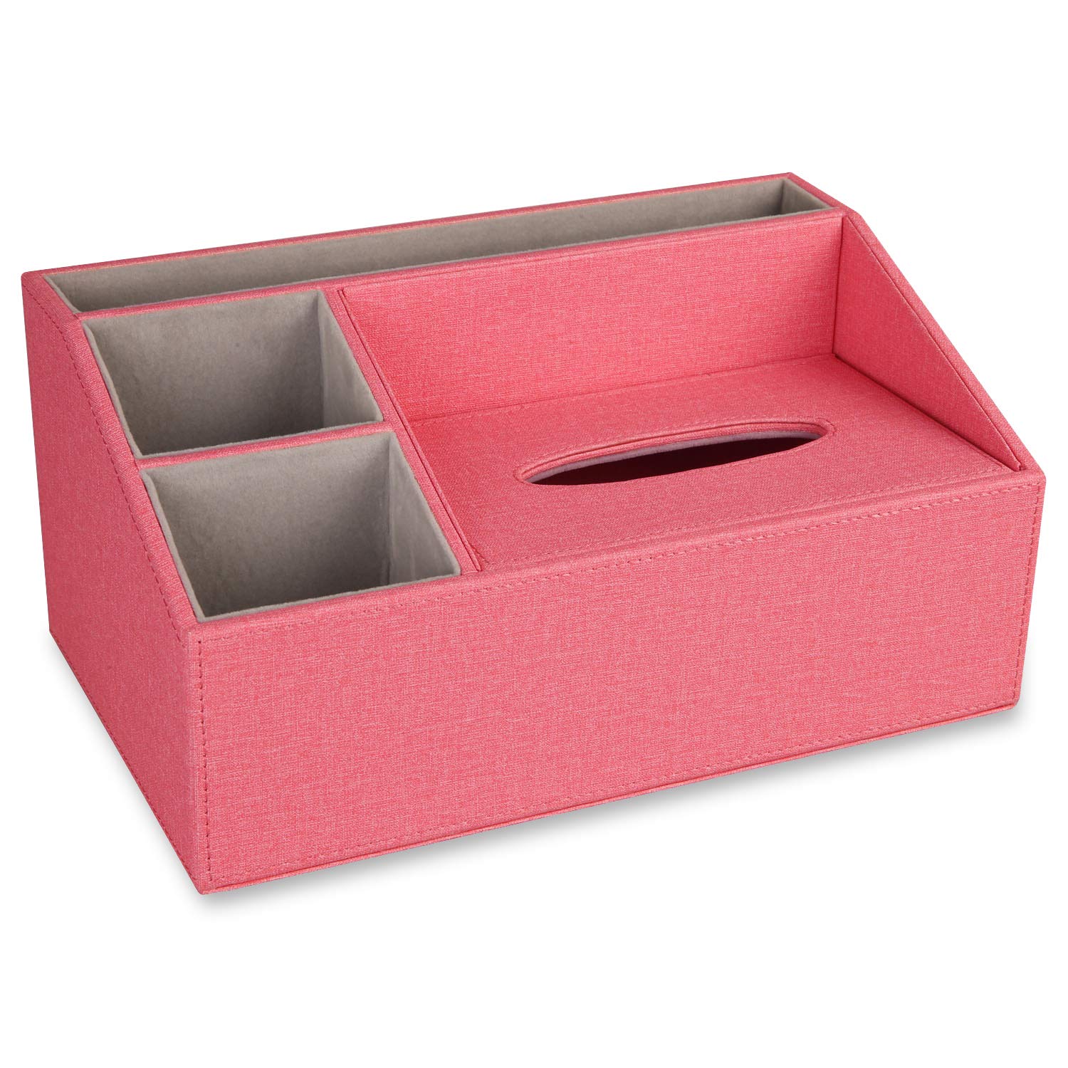 Premium Handmade Leather Desk Organizer with Tissue Box - 4 Compartments Large Capacity Office & Home Storage (Rose) - Perfect for Workspace Organization, Office Desks & Home Decor