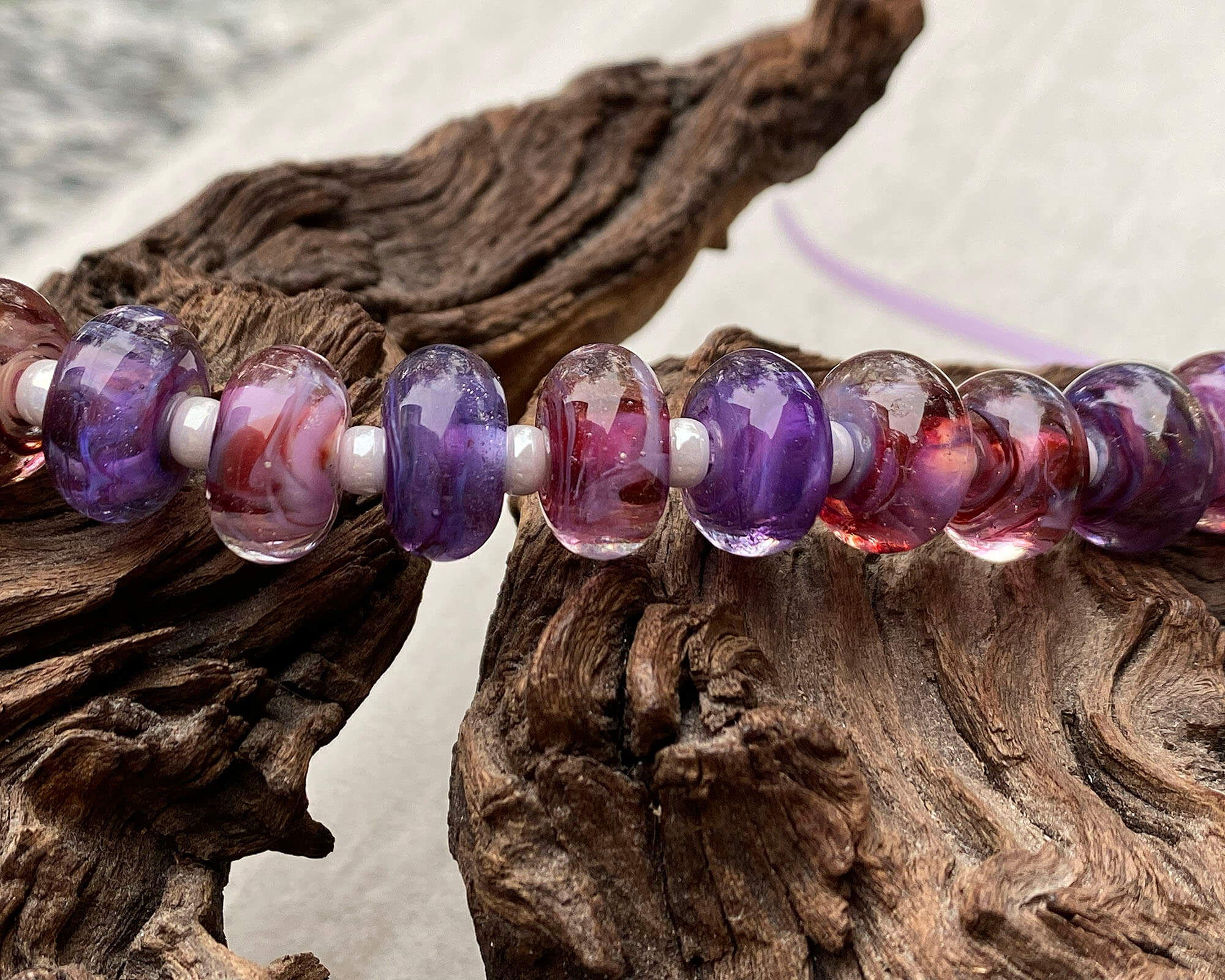 20-Piece Purple Pink Swirl Glass Lampwork Beads Set for Jewelry Making - DIY Bracelets, Necklaces & Craft Projects (SRA)