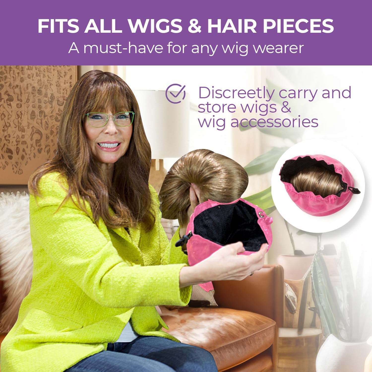 ResQ Mini Wig Bag - Drawstring Storage for Wigs & Extensions - Travel & Organizer (Pink) - Perfect for Salon & Travel