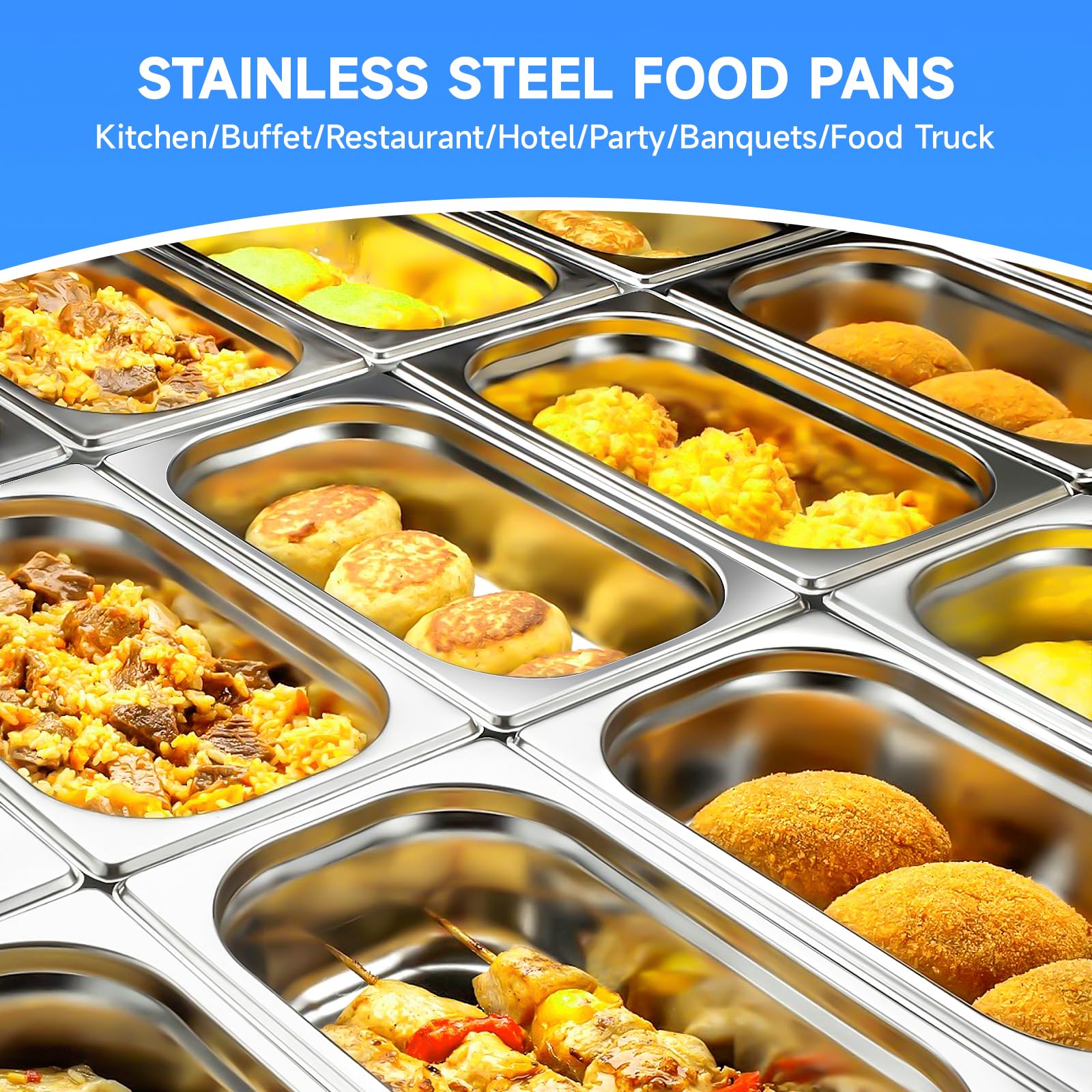 1/4 Size Stainless Steel Hotel Pan with Lids (6 Pack) – 4 Inch Deep Commercial Food Pans for Buffet, Catering & Food Prep – Durable Steam Table Pans for Restaurants, Banquets & Buffet Serving