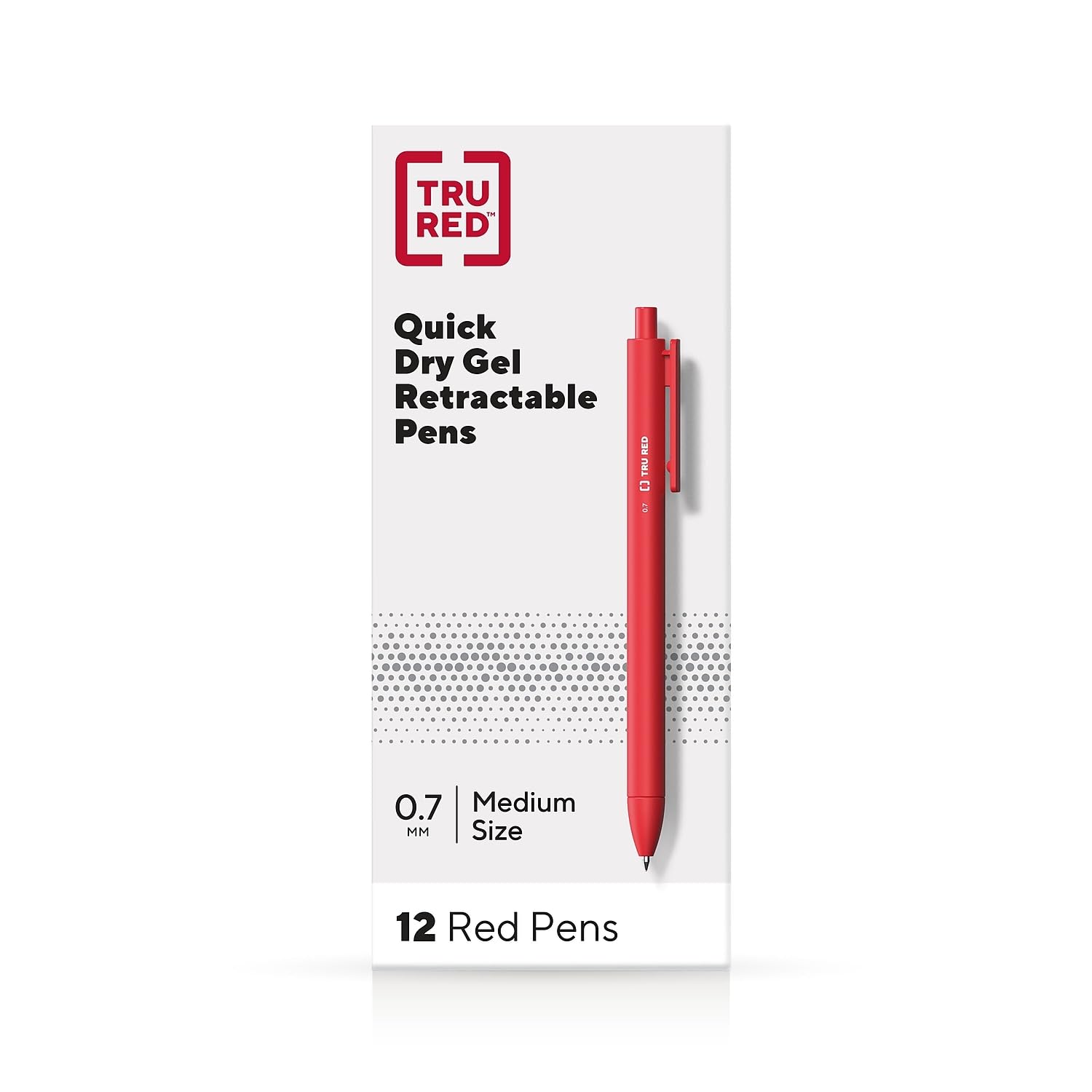 TRU RED Retractable Quick Dry Gel Pens - 0.7mm Medium Point Red Ink, Pack of 12 (TR54500) - Perfect for Office, School, Note Taking & Document Signing