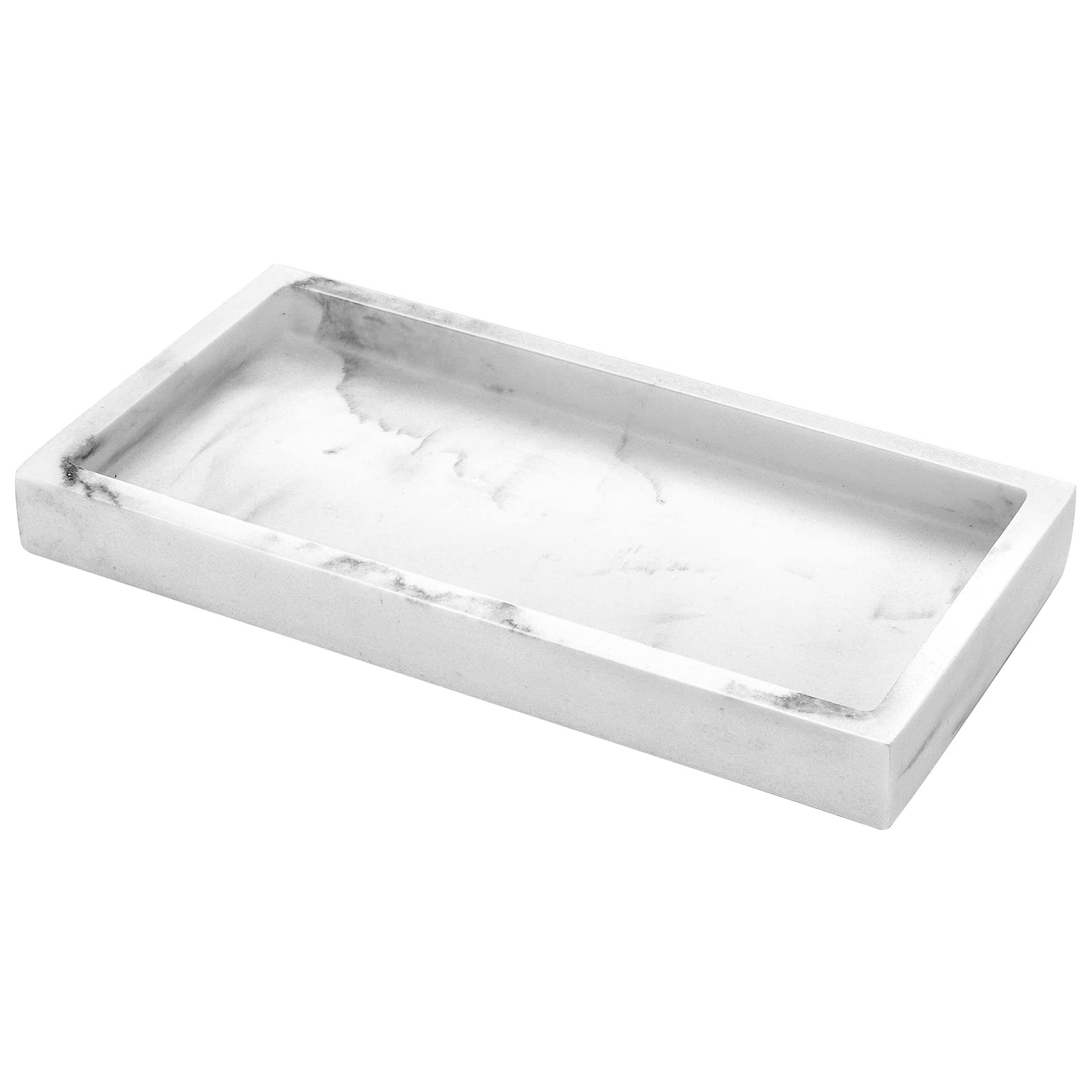 Emibele Resin Bathroom Tray - Mini Vanity Organizer for Tissues, Candles, Soap & Jewelry | Countertop Storage Tray for Bathroom, Toilet Tank & Dresser | Decorative Gravel White Design - Perfect for Spa, Home Decor & Gift Giving