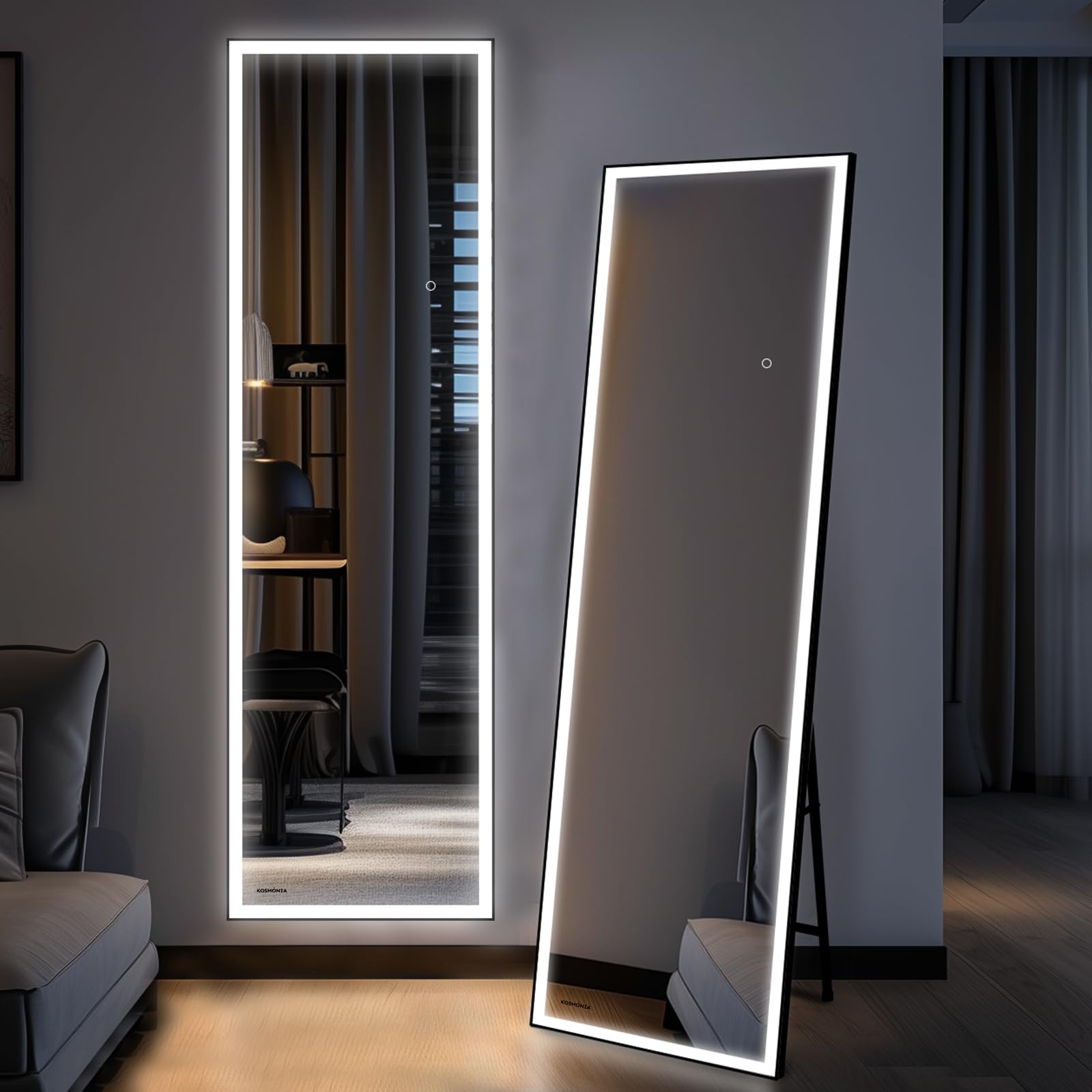 68x20 Inch Full Length Mirror with Dimmable 3-Color LED Lights | Light Memory Function | Distortion-Free Silver Coating | HD Reflection & Anti-Desilvering | Tempered Glass & Shatter Proof Film for Enhanced Safety | Perfect for Bedroom, Dressing Room, Dance Studio & Home Gym
