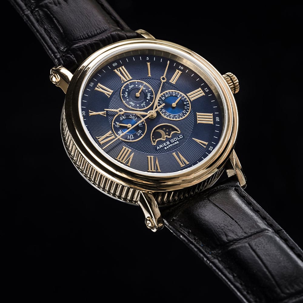 ARIES GOLD URBAN Kensington Stainless Steel Men's Watch with Brown Leather Strap - Waterproof Dress Watch for Business, Office & Formal Occasions