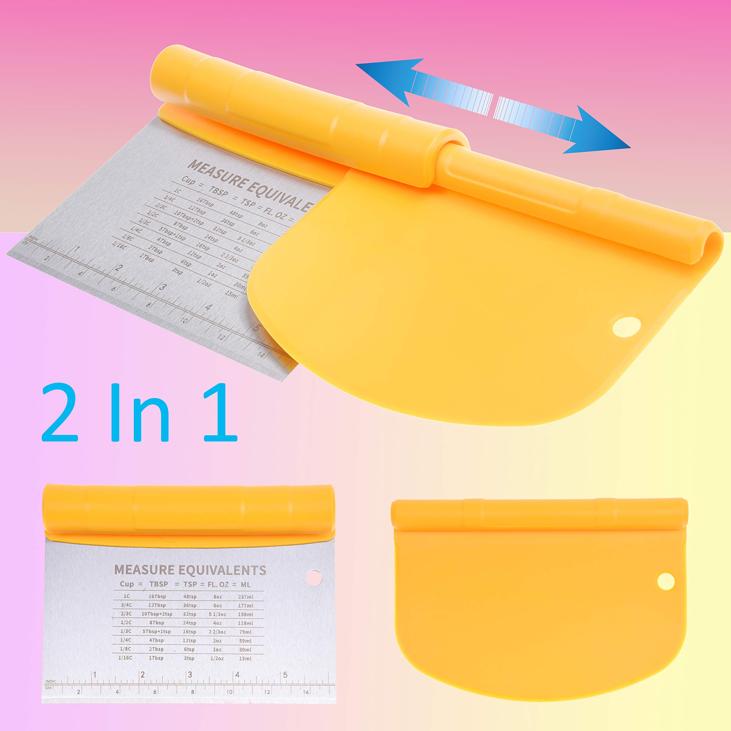 Kare & Kind Dough Scraper & Cake Scraper Set - Stainless Steel Baking Tools for Cutting, Chopping, Mixing & Smoothing - Perfect for Cakes, Cookies, Bread, Pizza Dough & Pastries - Essential Kitchen Utensils for Bakers & Home Chefs - Great for Holiday Baking & Meal Prep