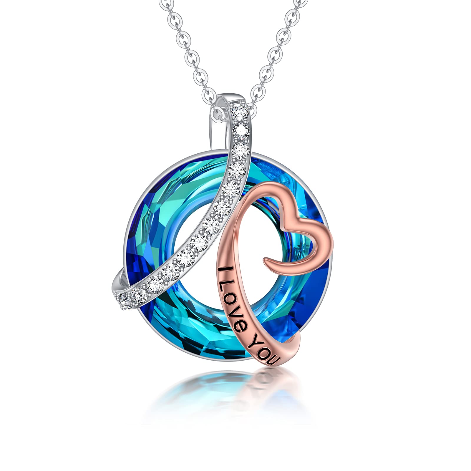 14K Solid Gold I Love You Forever Heart Necklace with Austrian Crystals - Romantic Anniversary & Birthday Gift for Wife, Women, Her | Perfect for Valentine's Day, Proposals & Special Occasions