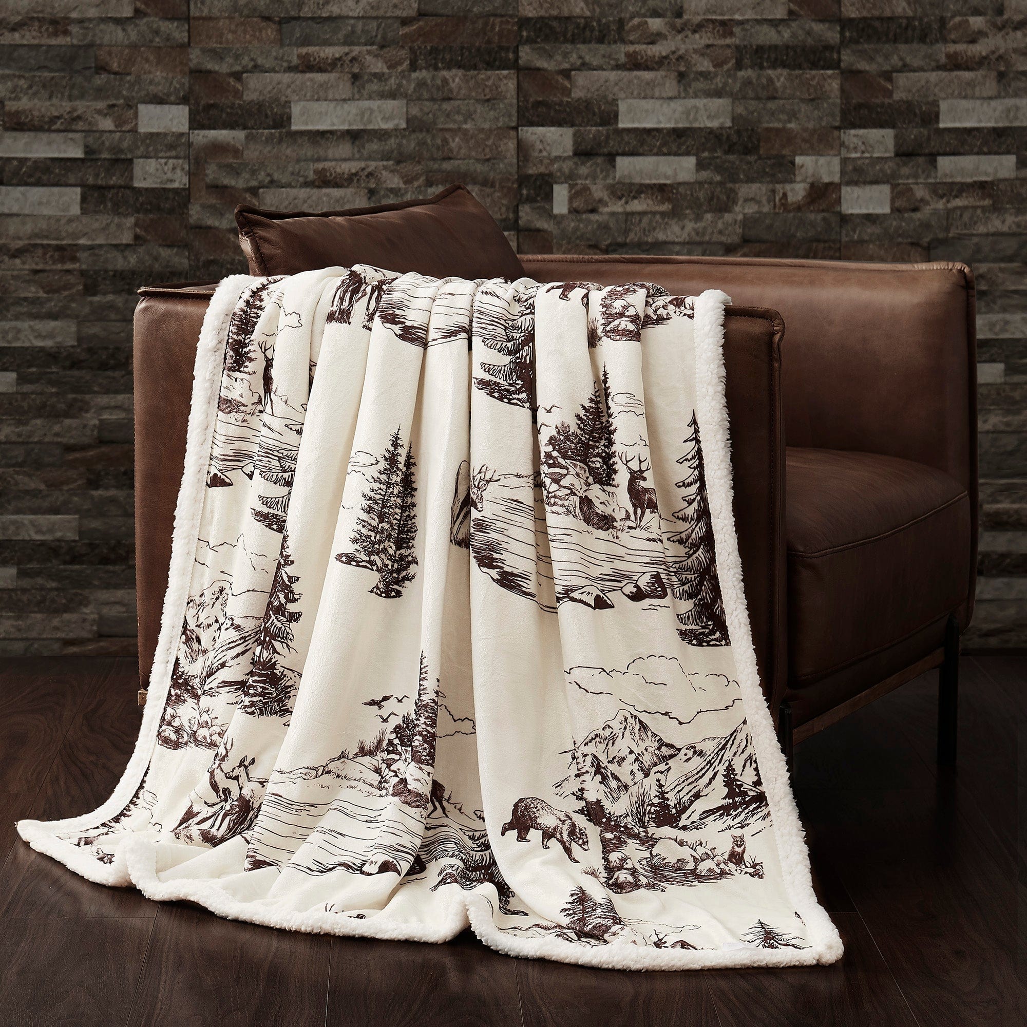 Cozy White Pine Campfire Sherpa Throw Blanket - Soft Flannel Fleece for Winter Warmth - Perfect for Camping, Picnics, and Home Decor