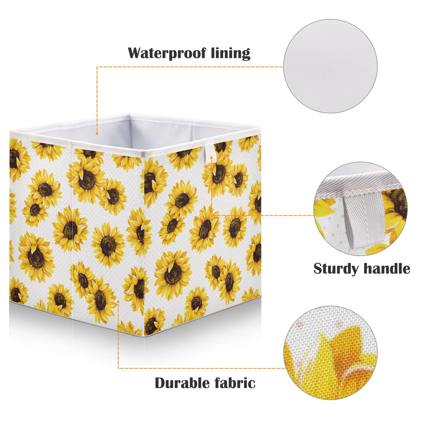 Foldable Collapsible Storage Baskets for Shelves - 16 x 11 Inch Sunflower Design Organizer Bins for Toys, Clothes, Books | Perfect for Closet, Pantry & Home Organization