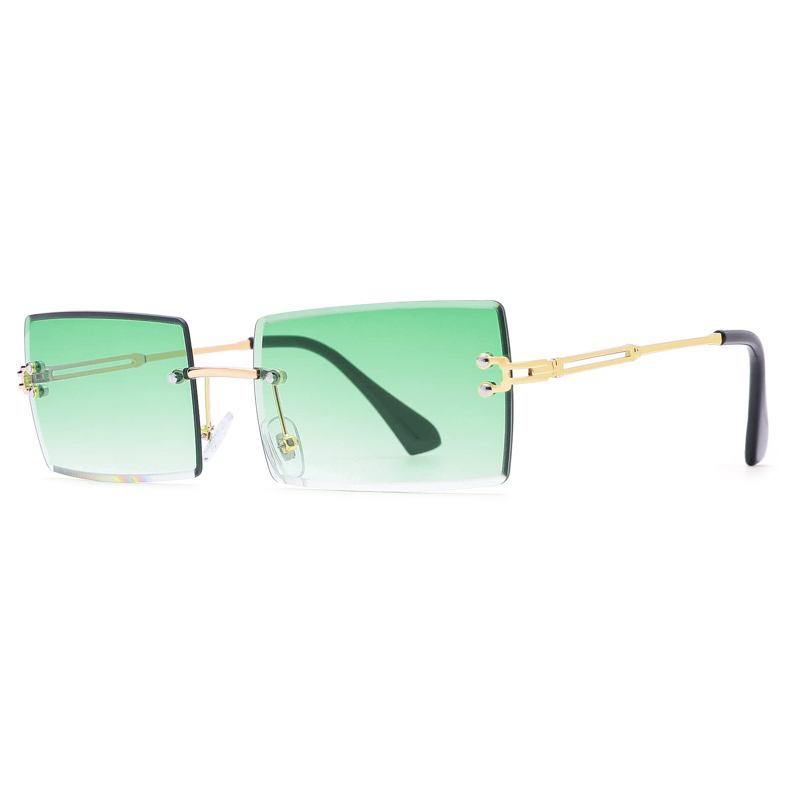 Stylish Rectangle Sunglasses for Men & Women - Small Rimless Square Shades for UV Protection - Perfect for Driving, Beach & Outdoor Activities