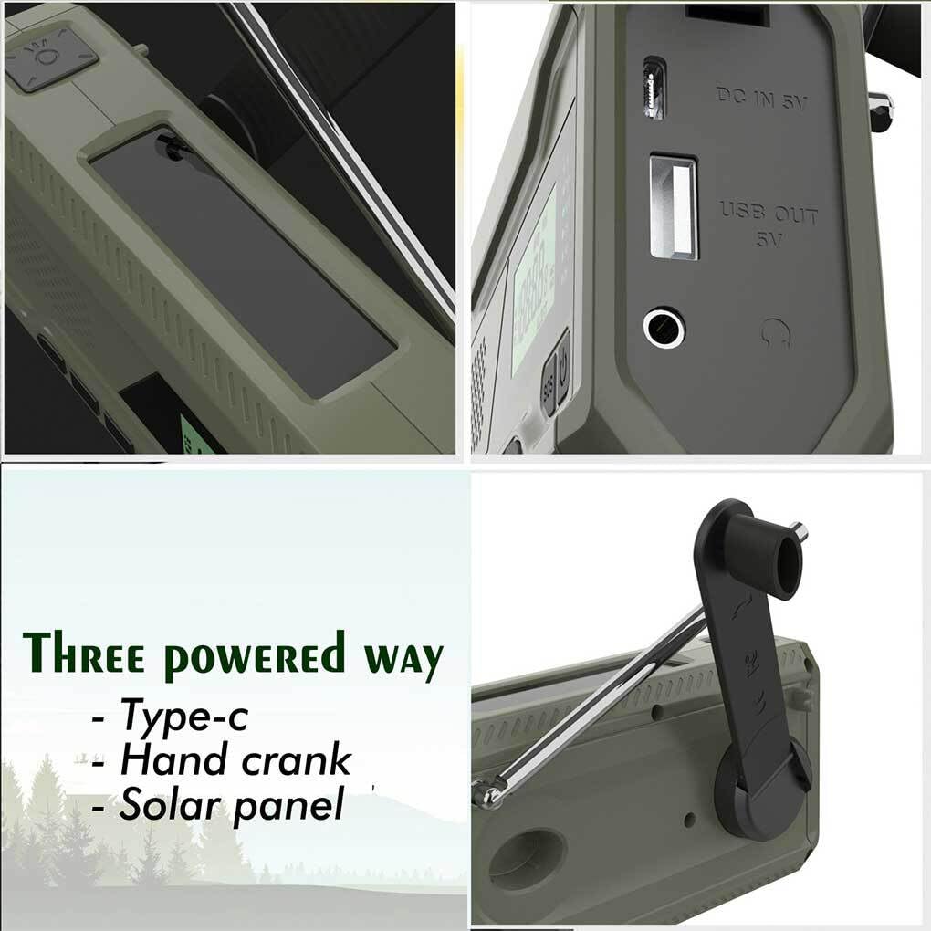 Budiniao Solar Emergency Radio - Hand Crank Power Bank, LCD Display, Weather Alert, Phone Charger & Flashlight for Outdoor Camping, Hiking & Emergency Preparedness