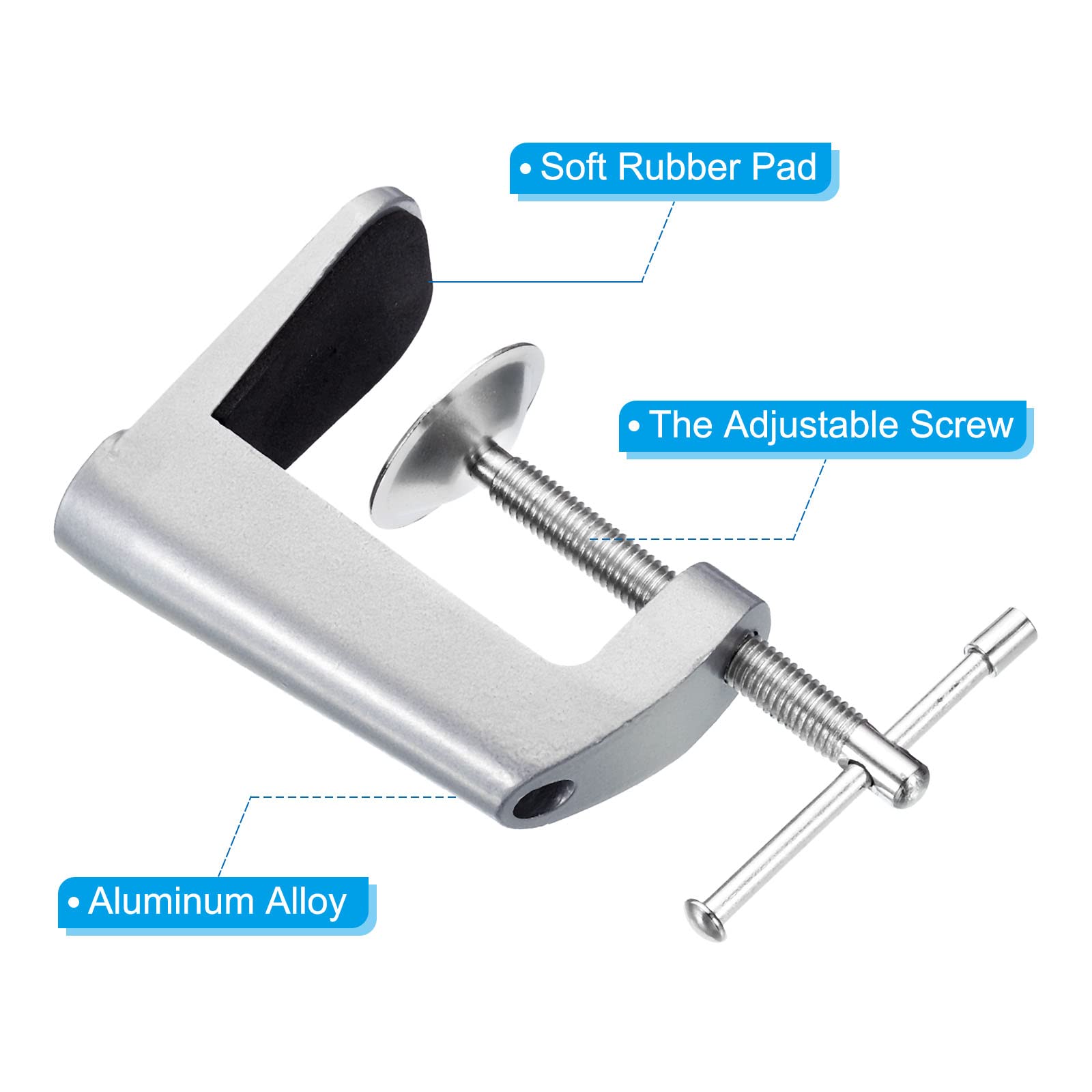 **PATIKIL 2-Pack Adjustable C-Shaped Replacement Clamp for Lamps & Microphone Arms – Universal Desk/Table Mount Clamp, Silver – Perfect for Home Office, Studio & Workspace Lighting**