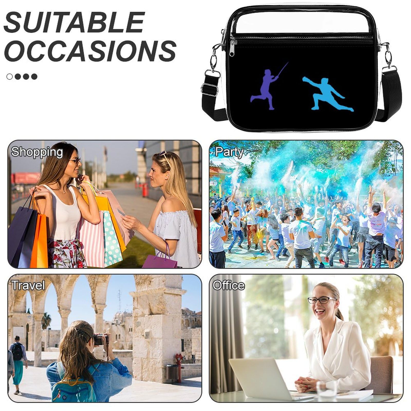 Clear Stadium Bag - Transparent Messenger Shoulder Bag with 2 Compartments, Crossbody Purse for Sports Events, Concerts & Travel | Waterproof & Secure