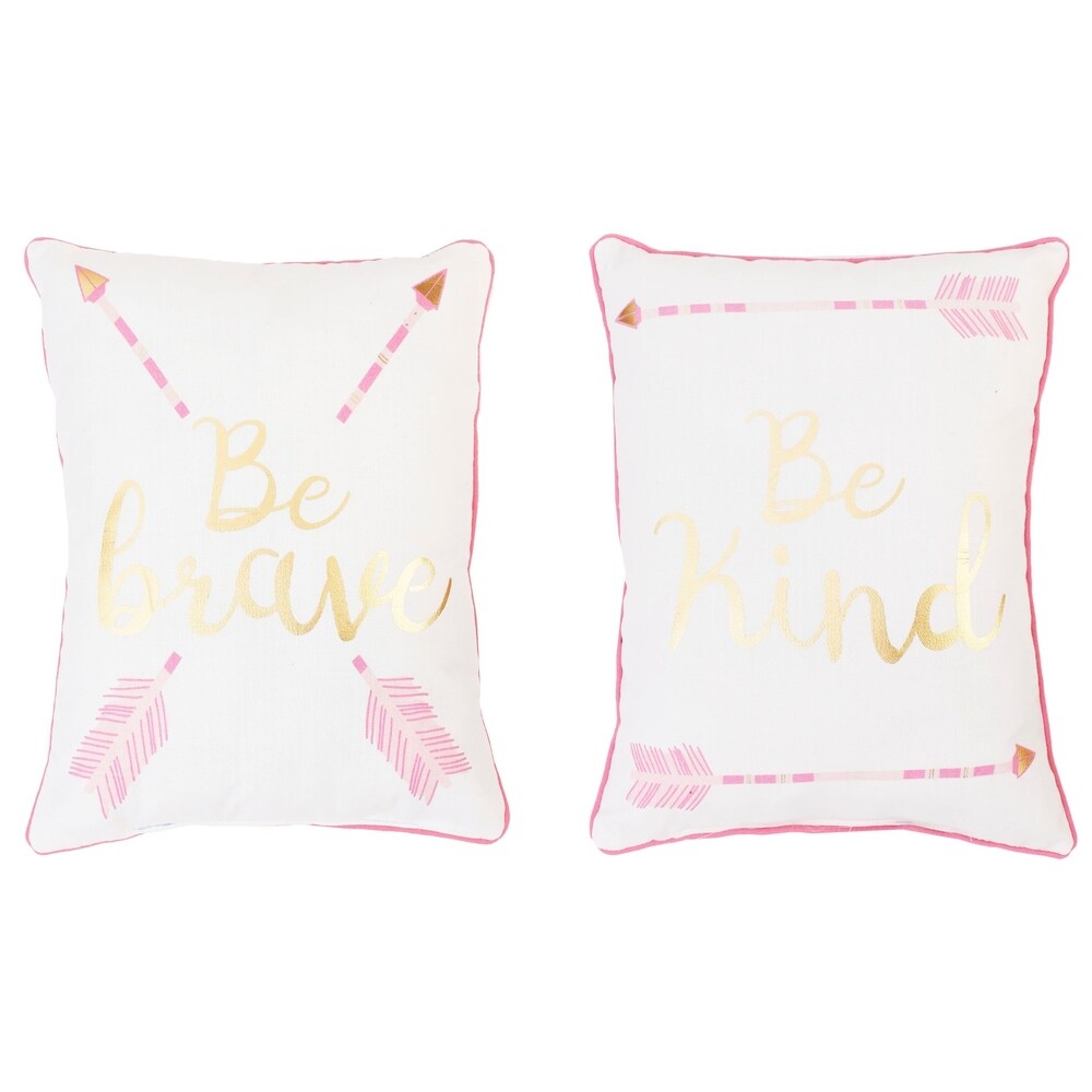 Reversible Kids Pillow - Pink & Gold Printed with 'Be Brave and Kind' Design | Soft & Comfortable for Bedroom, Nursery, or Playroom Decor