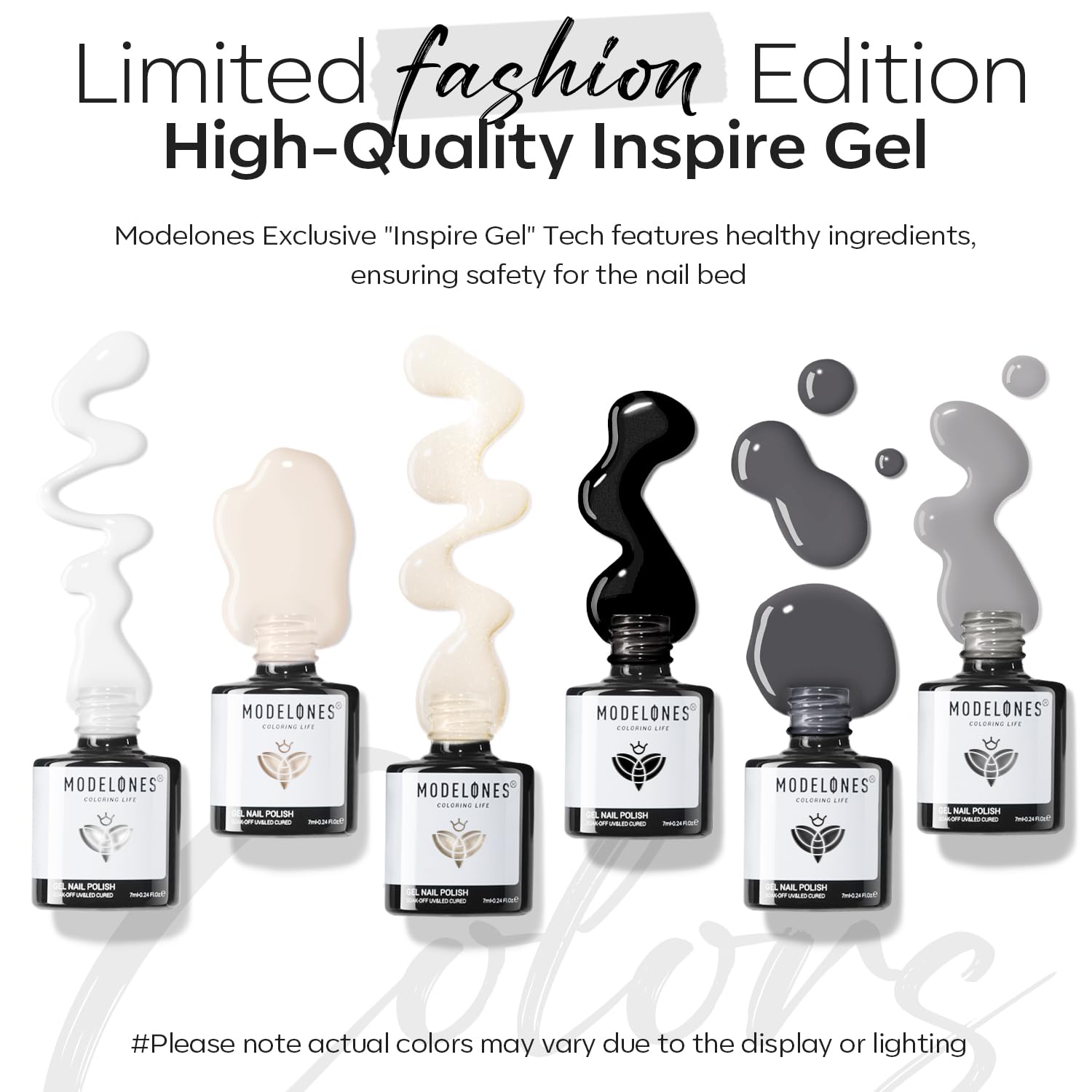 Modelones 6 Colors Gel Nail Polish Set - Black, Milky White, Nude, Gray with Glitter | Soak Off UV LED Nail Kit for DIY Manicure at Home | Perfect for Nail Art, Salon Gifts & Party Looks