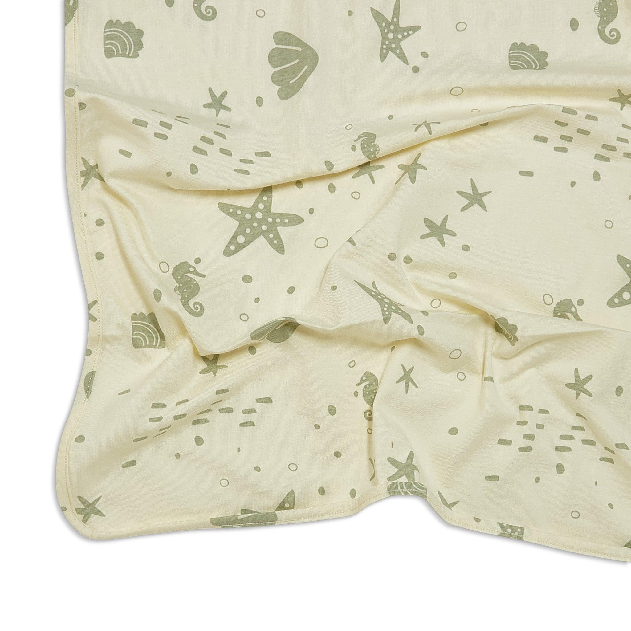 Organic Print Receiving Blanket - Sugar Cookie Seashells Design | Soft Baby Swaddle Blanket for Newborns | Perfect for Nursery, Gift Giving & Travel