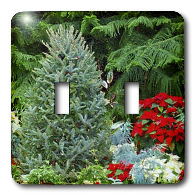 3D Christmas Tree Poinsettia Double Toggle Switch Cover - Holiday Decorative Outlet Plate for Home, Office & Festive Decorations