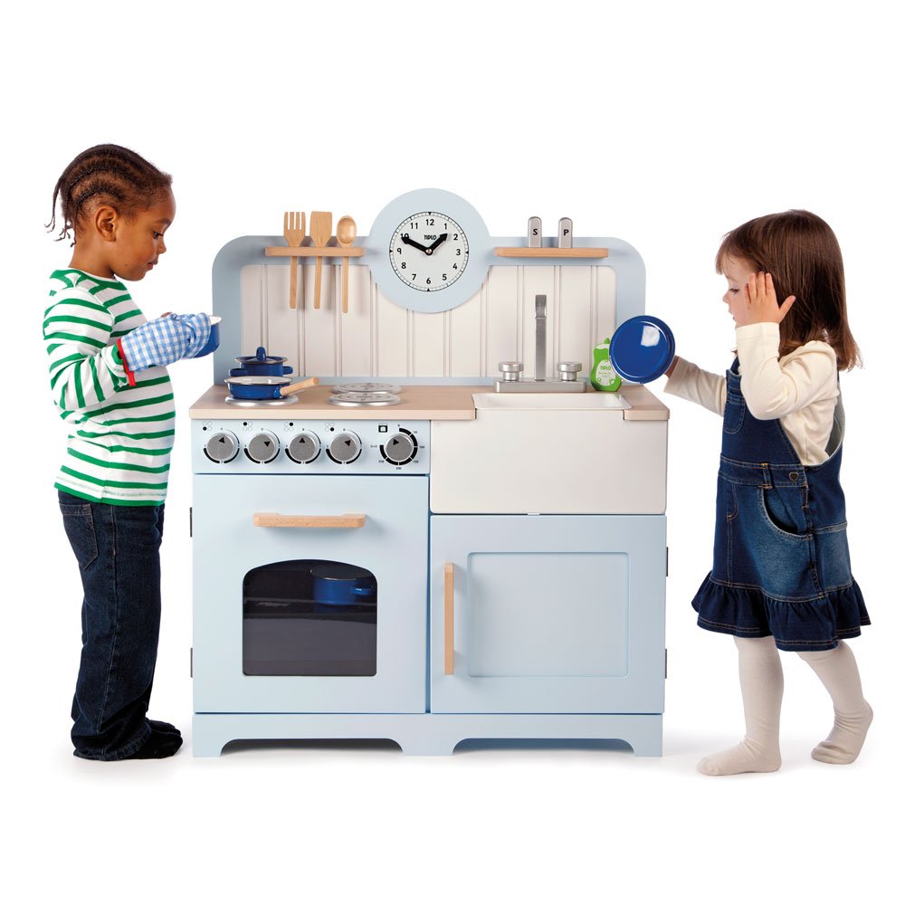 John John Tidlo Wooden Country Play Kitchen - Pretend Cooking Toy for Kids, Wooden Playhouse with Sink & Stove - Perfect for Imaginative Play, Birthday Gifts & Preschool Learning