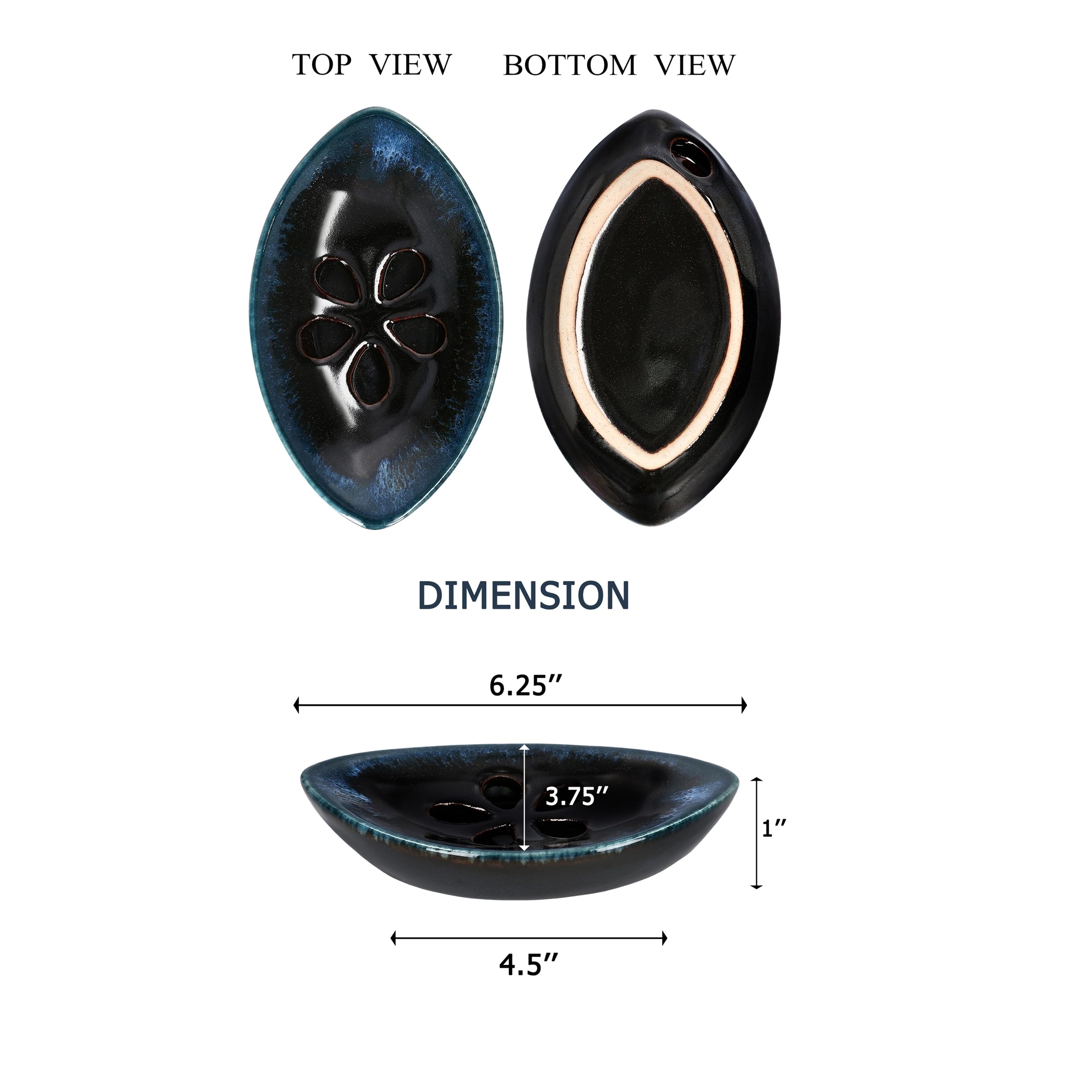 Black Ceramic Soap Dish with Self Draining Tray - Bar Soap Holder for Bathroom, Kitchen & Shower - Elegant Countertop Organizer for Home, Spa, and Hotel Use