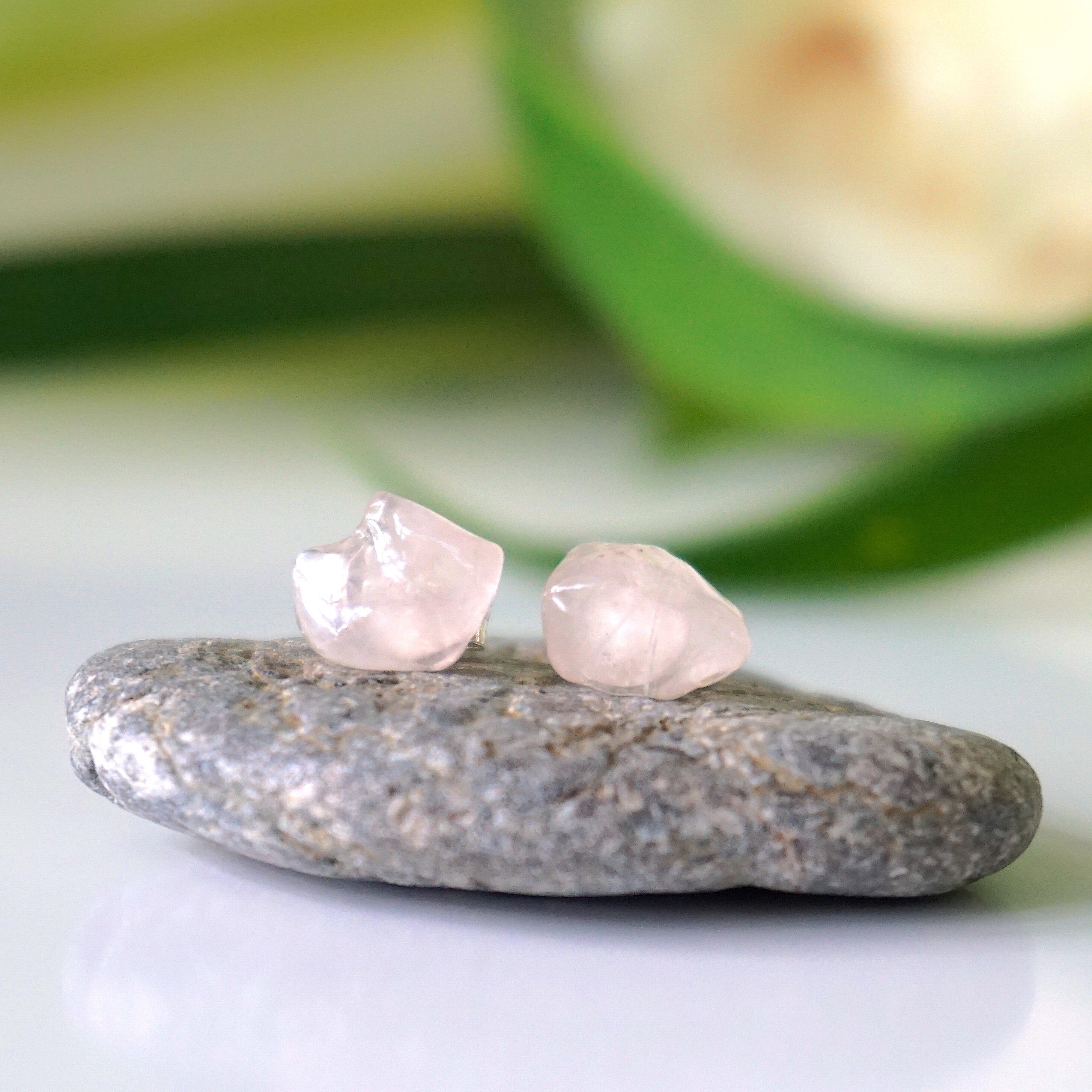 Rose Quartz Stud Earrings for Women - Healing Crystal Post Earrings for Daily Wear, Gift Giving & Spiritual Healing
