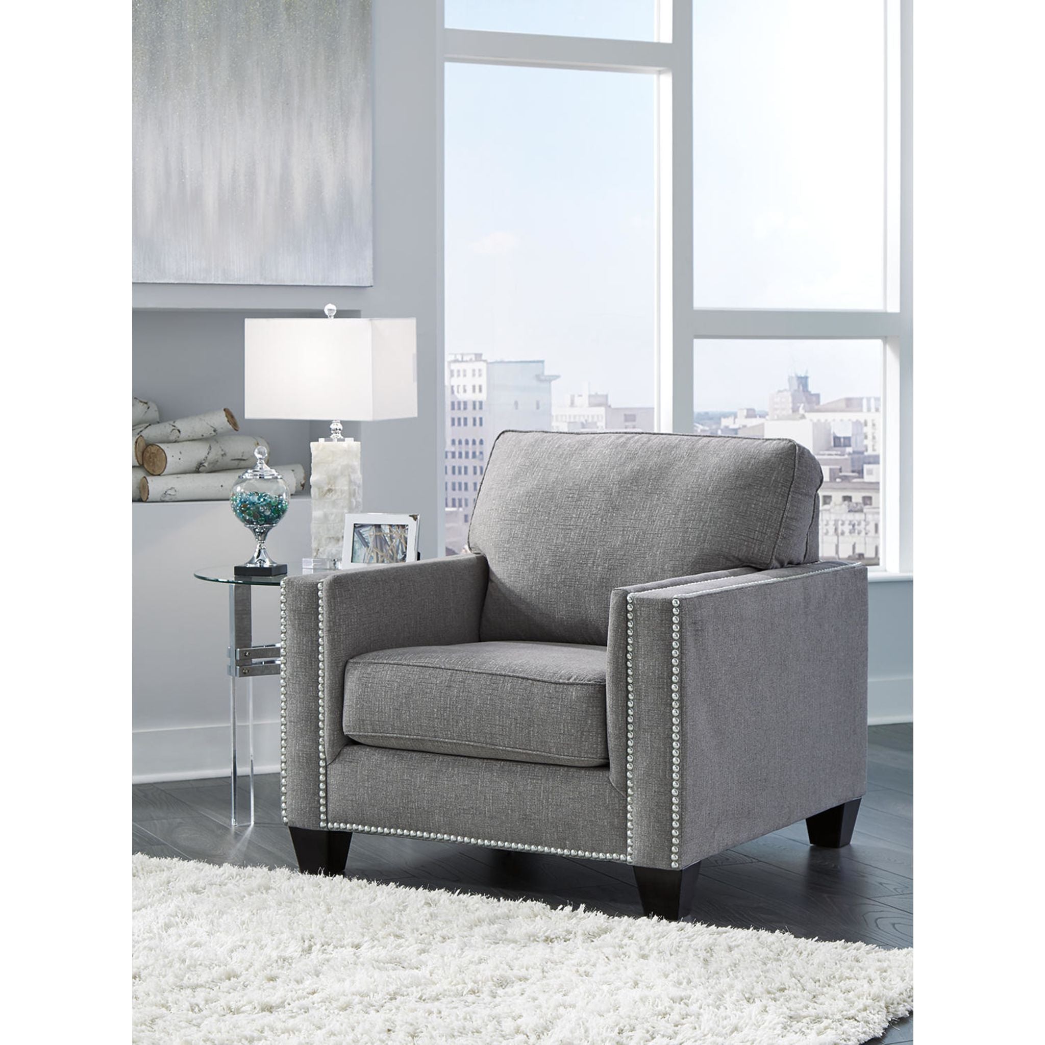 Barrali Chair - Modern Fog Gray Accent Chair for Living Room, Bedroom & Office - Comfortable Upholstered Lounge Chair with Sturdy Metal Legs - Perfect for Reading, Relaxing & Decorating Your Home