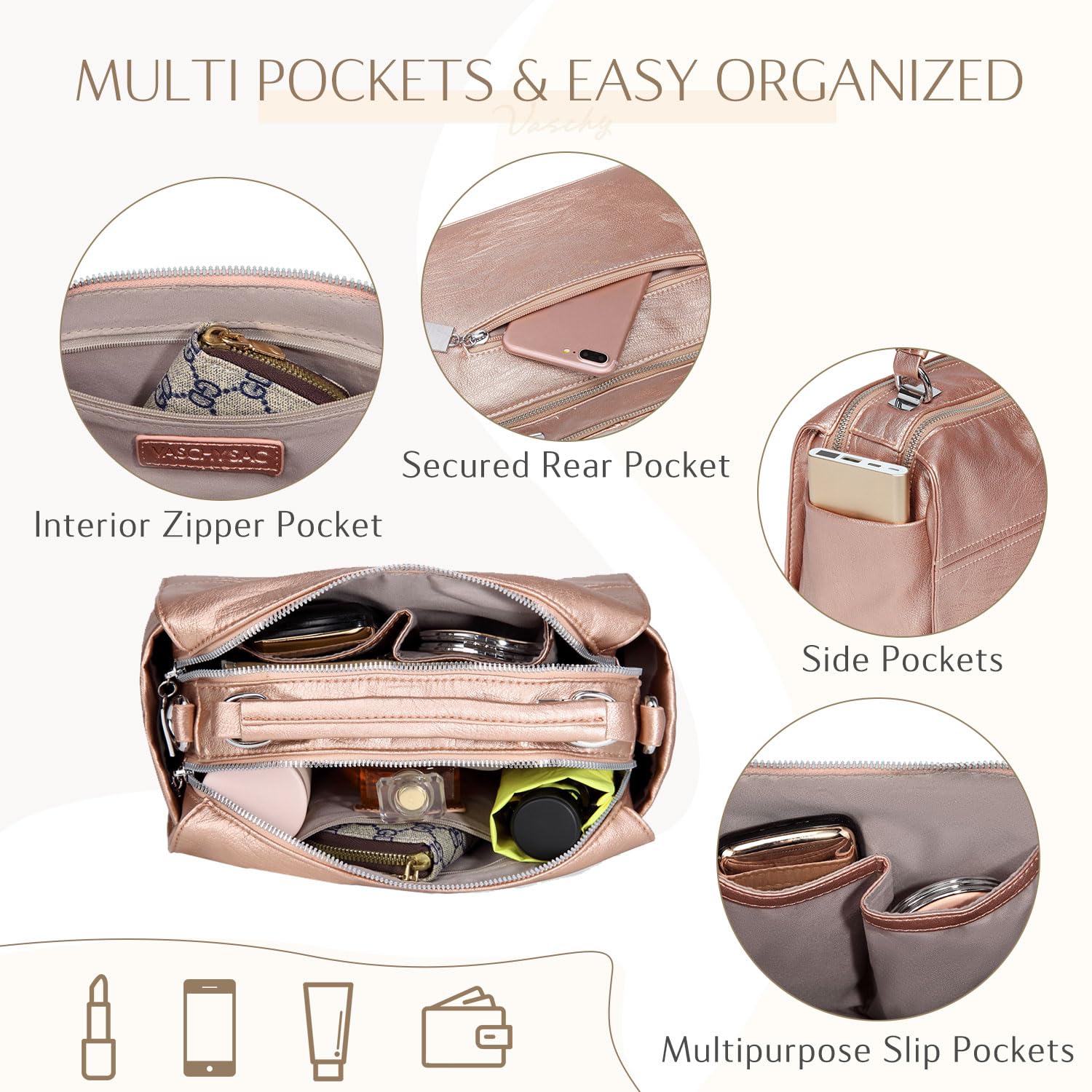 VASCHY Vegan Leather Crossbody Bag for Women - Stylish Shoulder Purse for Work & Travel