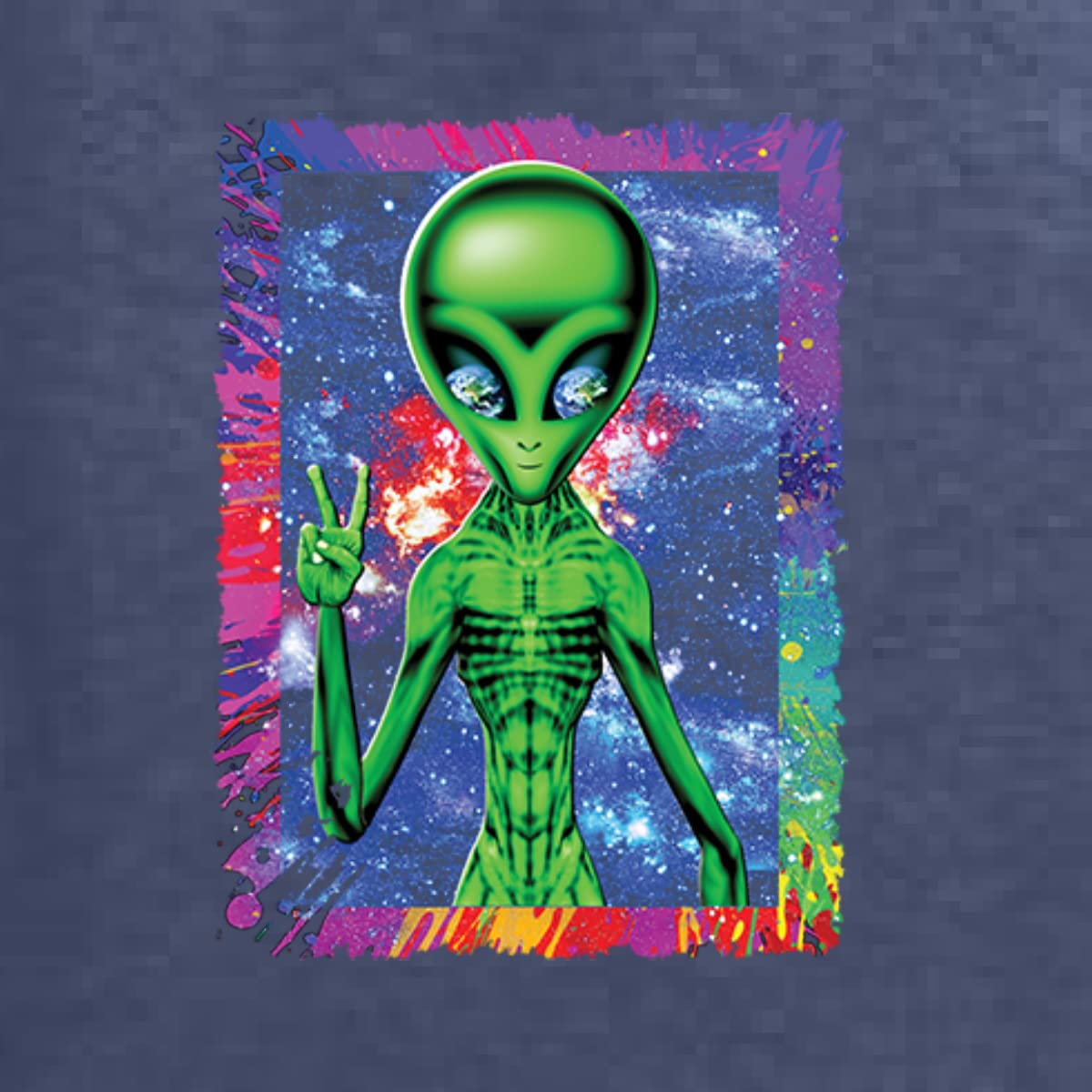 Trippy Alien in Space Peace Hand Graphic T-Shirt for Men | Cool Pop Culture Tee | Perfect for Music Festivals & Streetwear Fashion