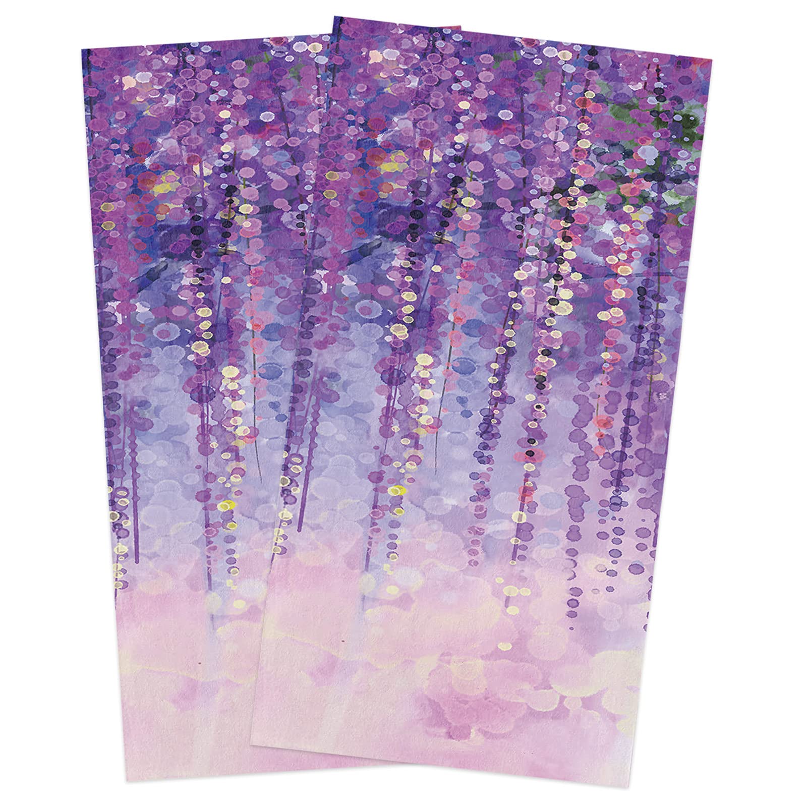 Premium 2-Pack Wisteria Flower Dish Towels Set | Absorbent Soft Cotton Kitchen Towels with Watercolor Floral Art Design | Perfect for Dish Drying, Bar Cleaning & Tea Time (Purple Abstract Fantasy Pattern)