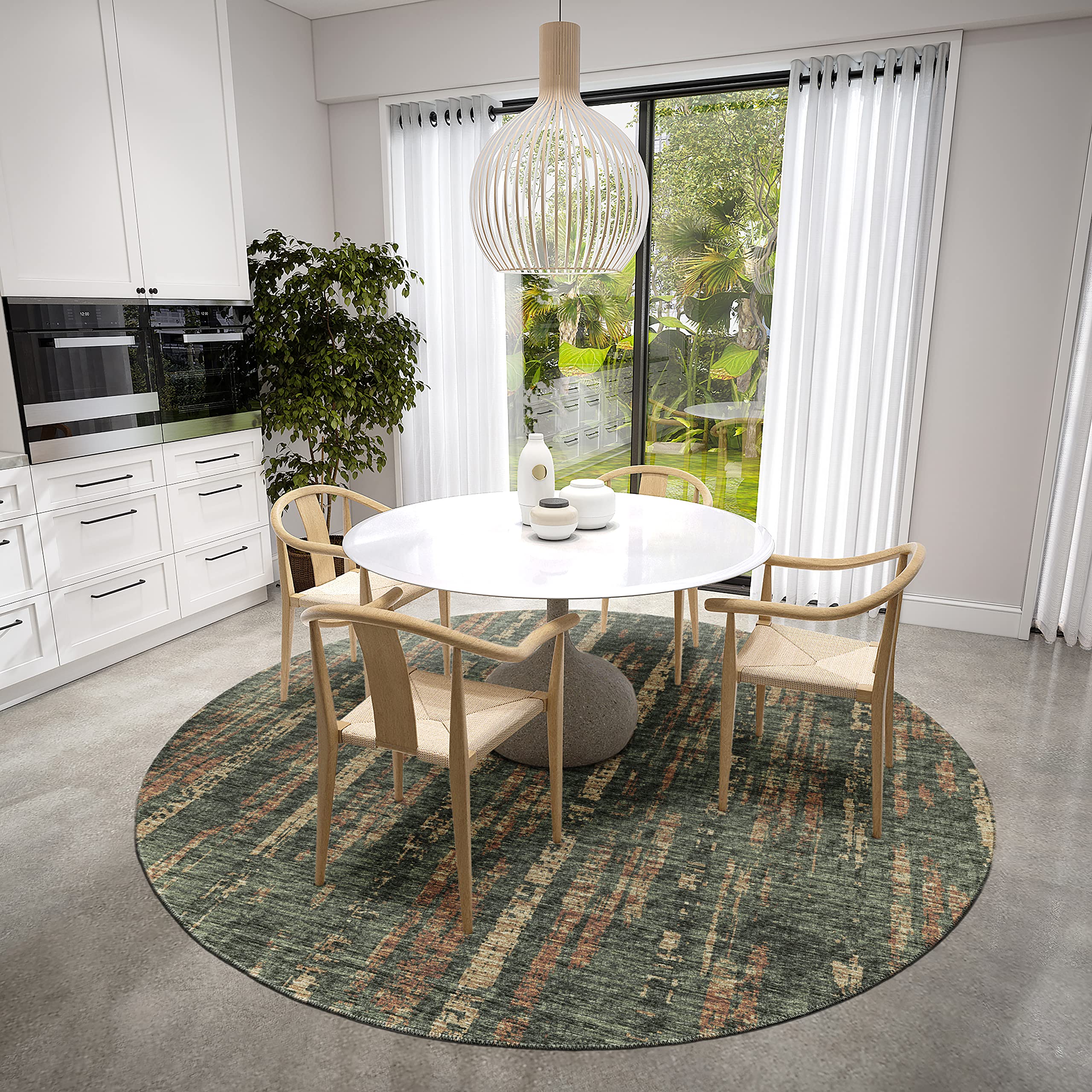 Addison Rugs Rylee ARY36 Green Washable 8' x 8' Round Rug - Indoor/Outdoor, Machine Washable, Non-Shedding, Easy Clean - Perfect for Bedroom, Living Room, Dining Room, Kitchen, Entryway & Patio Decor