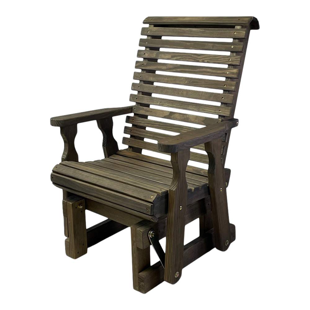 Amish Heavy Duty 600 Lb Capacity Roll Back High Back Treated Glider Chair - Dark Walnut Stain - Perfect for Porch, Patio, Deck & Outdoor Relaxation