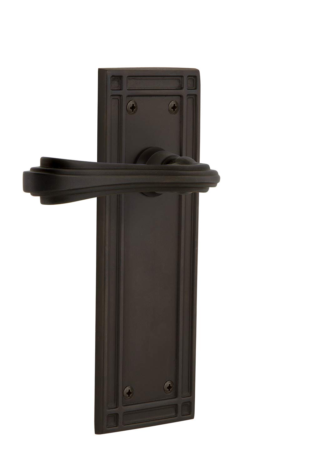 Vintage Mission Style Privacy Door Lever with Fleur-de-Lis Design in Oil-Rubbed Bronze - Perfect for Bedroom, Bathroom & Office Doors