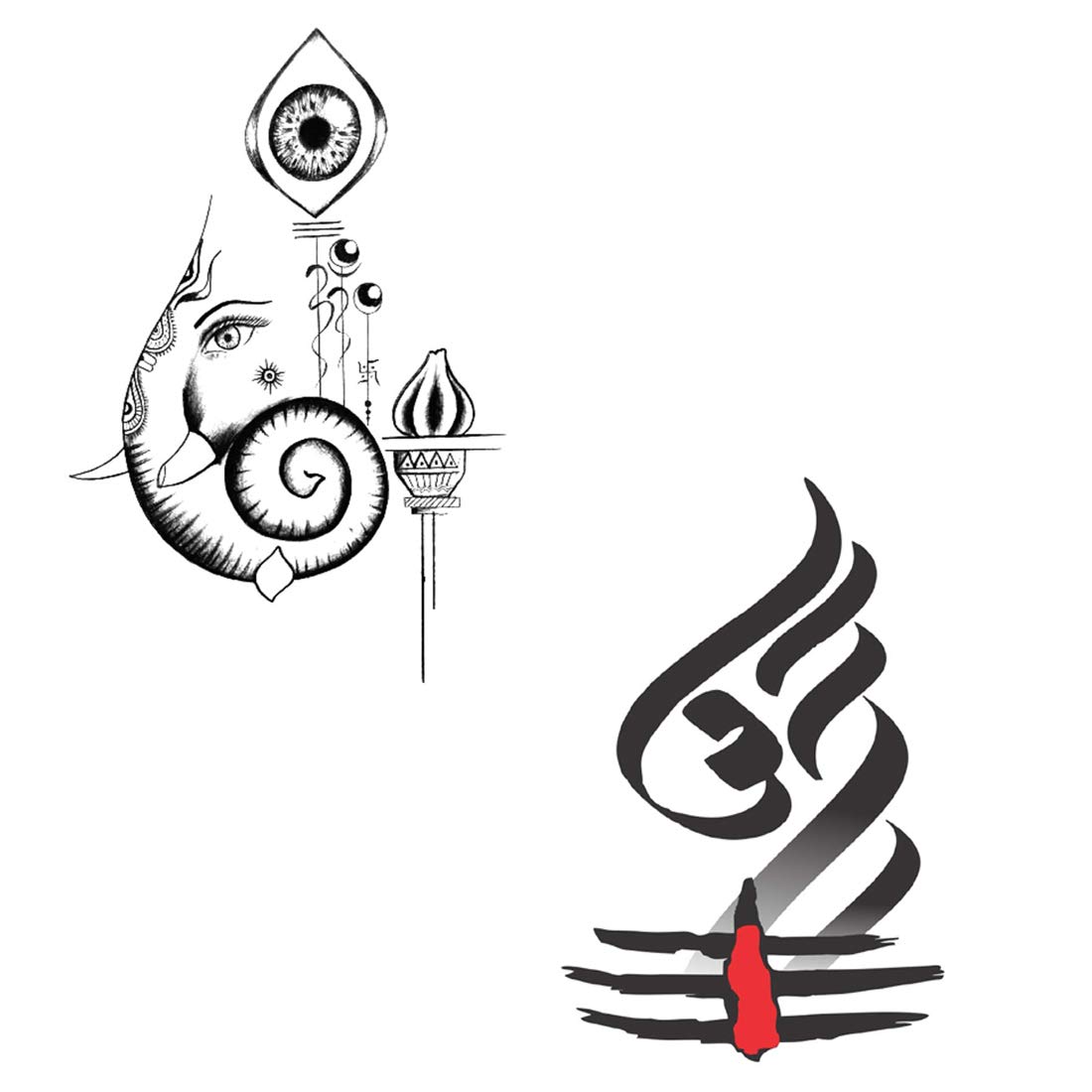 Ganesh and Om God Combo Temporary Tattoo - Waterproof Body Art for Men & Women - Perfect for Festivals, Yoga, and Spiritual Events