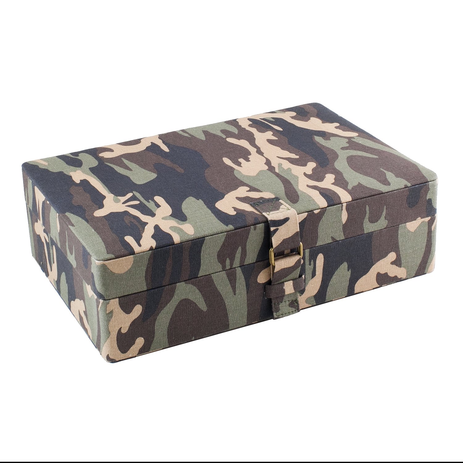 Premium Camo Watch Box with Double D Buckle - Holds 10 Watches & Tan Soft Interior - Perfect for Watch Collectors, Travel & Gift Giving