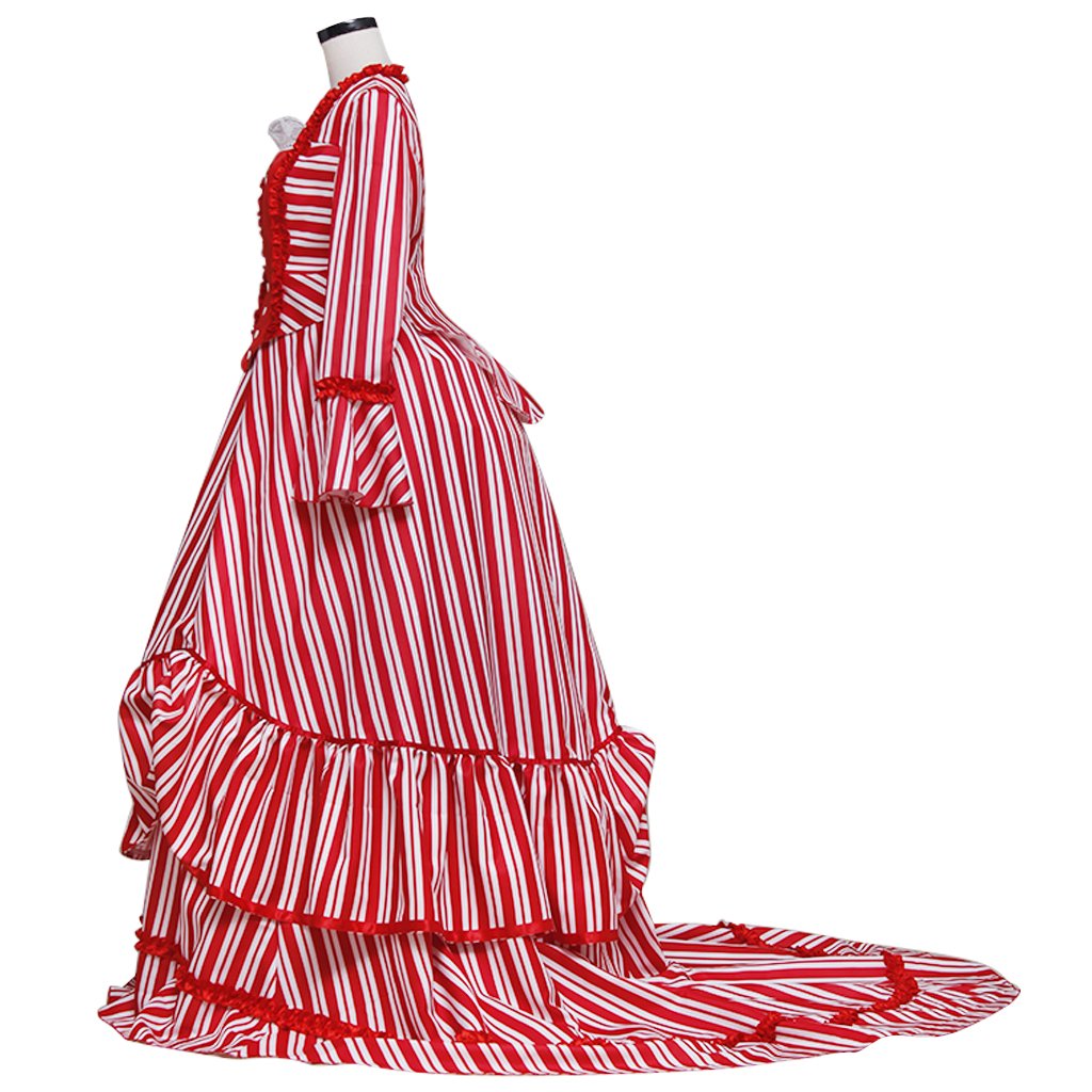 RocailleCos Sweeney Todd Mrs. Lovett Victorian Bustle Cosplay Dress - Red & White Striped Gown for Women | Halloween Costume, Theater Performance, Steampunk Convention Outfit