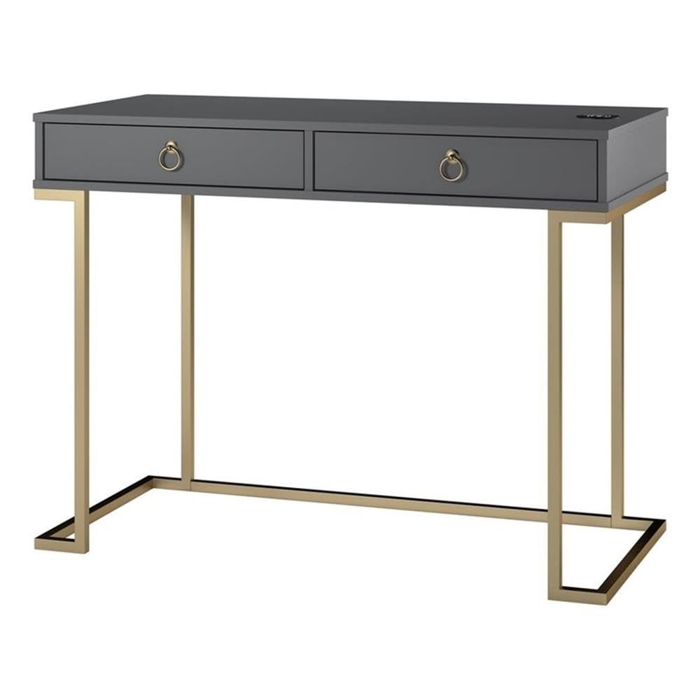 Modern Wood & Metal Computer Desk - Graphite Gray & Gold Finish | Home Office, Study, Gaming & Workspace Solution