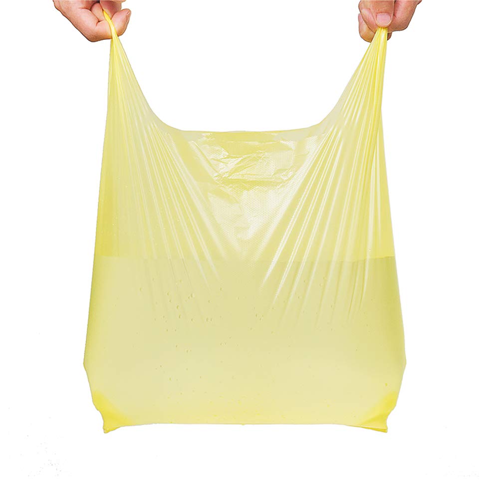 LazyMe Plastic T-Shirt Bags with Handles - 12x20 Inch Grocery Shopping Bags, Retail Store Bags, Business Plastic Bags (Yellow, 50 Pack) - Perfect for Supermarkets, Convenience Stores & Farmers Markets
