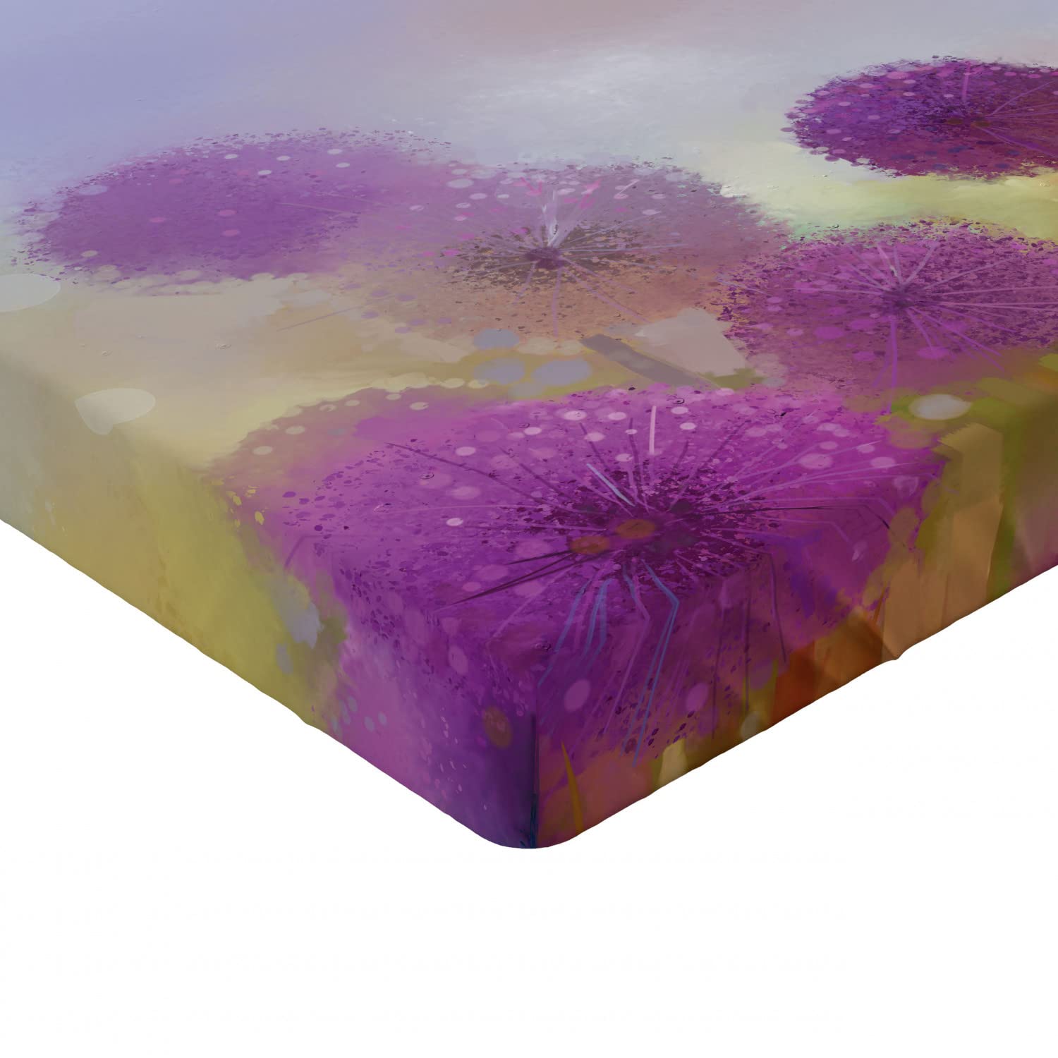 Ambesonne Floral Fitted Sheet - Queen Size Deep Pocket Bedding with Spring Meadow Onion Flower Design, All-Around Elastic for Secure Fit, Purple Blue - Perfect for Guest Rooms, Vacation Homes & Nature-Themed Bedrooms