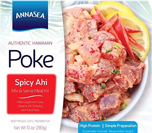 Annasea Frozen Poke Kit (Spicy Ahi) - 4 Pack, Sustainably Pole-Caught Wild Tuna, Ready-to-Eat Hawaiian Poke Bowl Kit for Quick Lunches & Healthy Dinners