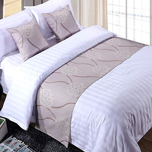 Luxury Hotel Bed Runner - Premium Bed Scarf with Gray Ruffled Flower Design (50x160cm) for Elegant Bedroom Decor, Wedding, Hotel, and Home Styling