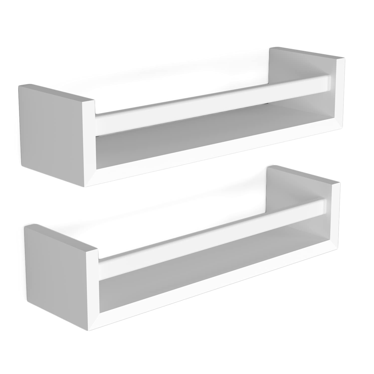 Elba Floating Bookshelves for Kids - Set of 2 White Wall-Mounted Nursery Shelves | Space-Saving Book Storage for Bedroom, Playroom & Classroom Decor