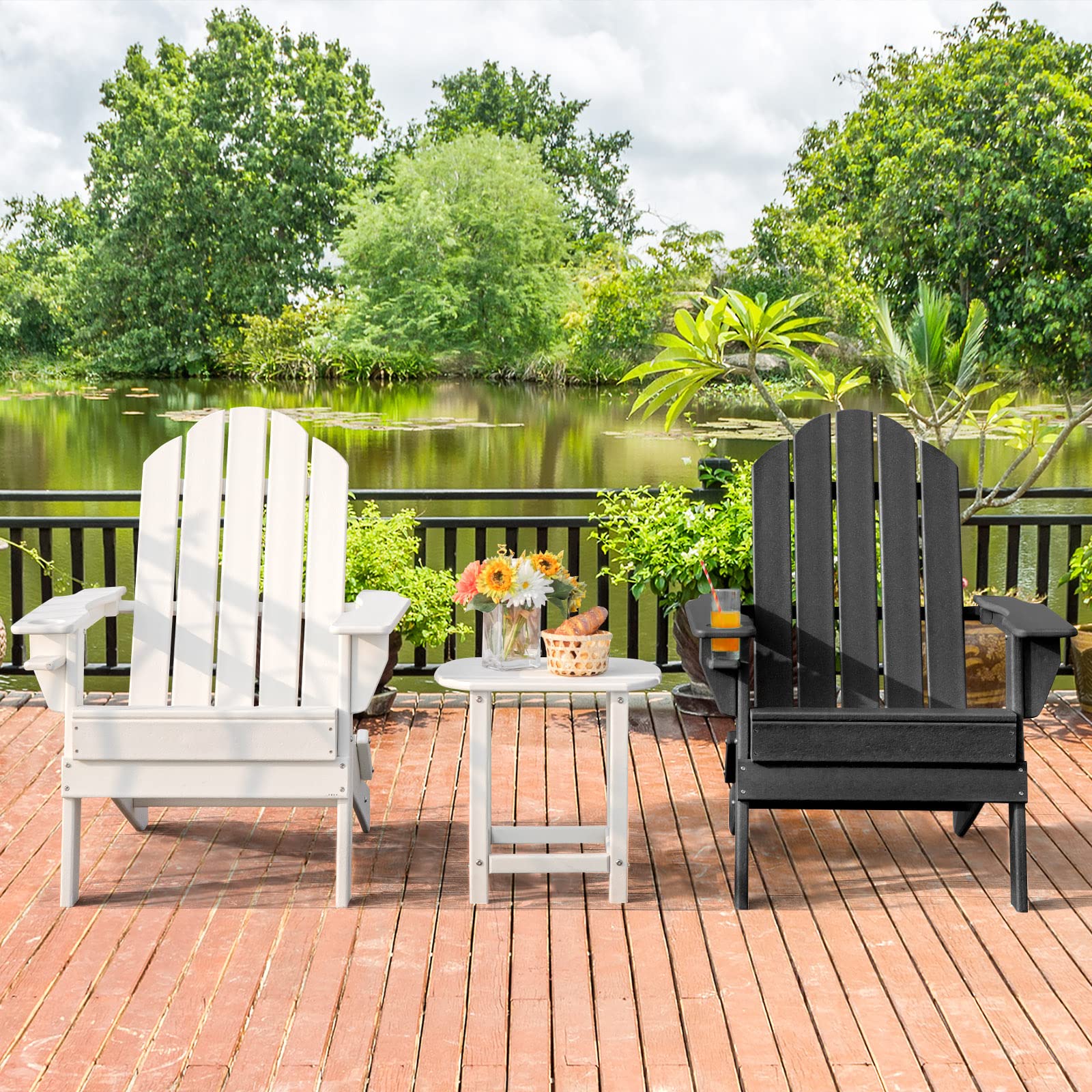 Giantex Set of 4 HDPE Weather-Resistant Adirondack Chairs - Outdoor Fire Pit Seating for Campfire, Deck, Garden, Yard & Porch - Durable Composite Lawn Furniture for Relaxing by the Fire or Enjoying Backyard Gatherings