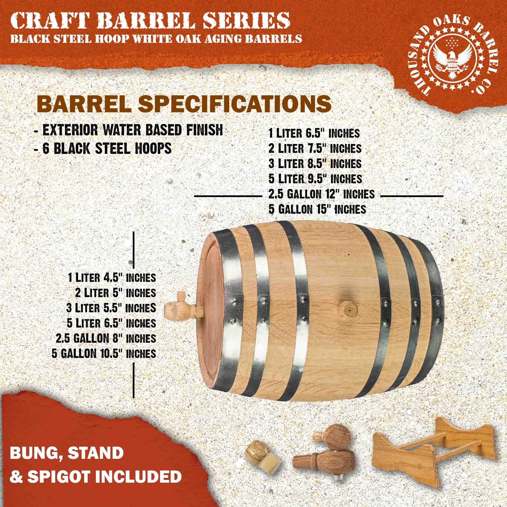 1 Gallon (5 Liter) Oak Aging Barrel with Stand, Bung & Spigot - Premium Charred Wooden Mini Whiskey Barrel for Aging Whiskey, Bourbon, Rum, Tequila, Mead Wine - Perfect for Home Brewing, Cocktail Crafting & DIY Liquor Maturation