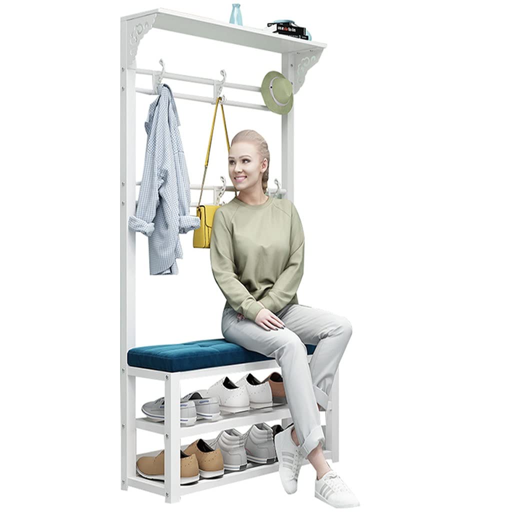 3-in-1 Entryway Hall Tree Bench with 2-Tier Shoe Storage & Seat Cushion - Space Saving Coat Rack Shoe Organizer for Bedroom, Hallway & Living Room - Perfect for Small Apartments & Home Entry Organization